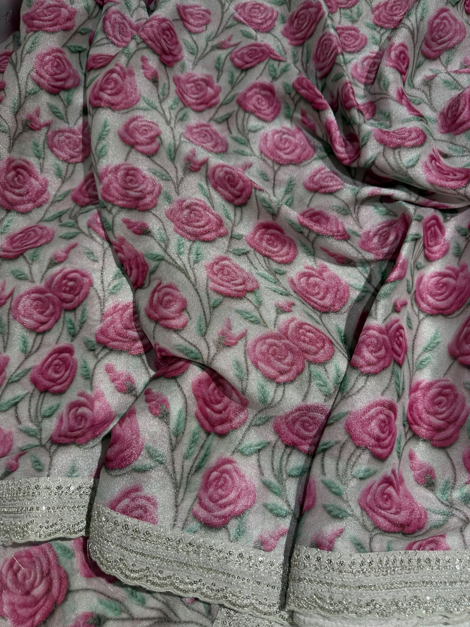 Silver base Tissue Georgette Saree