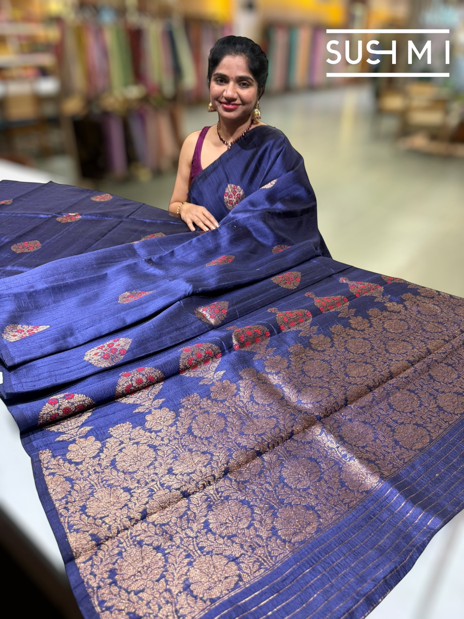 Midnight Blue Banarasi Handloom Dupion Rawsilk Saree : S62F109