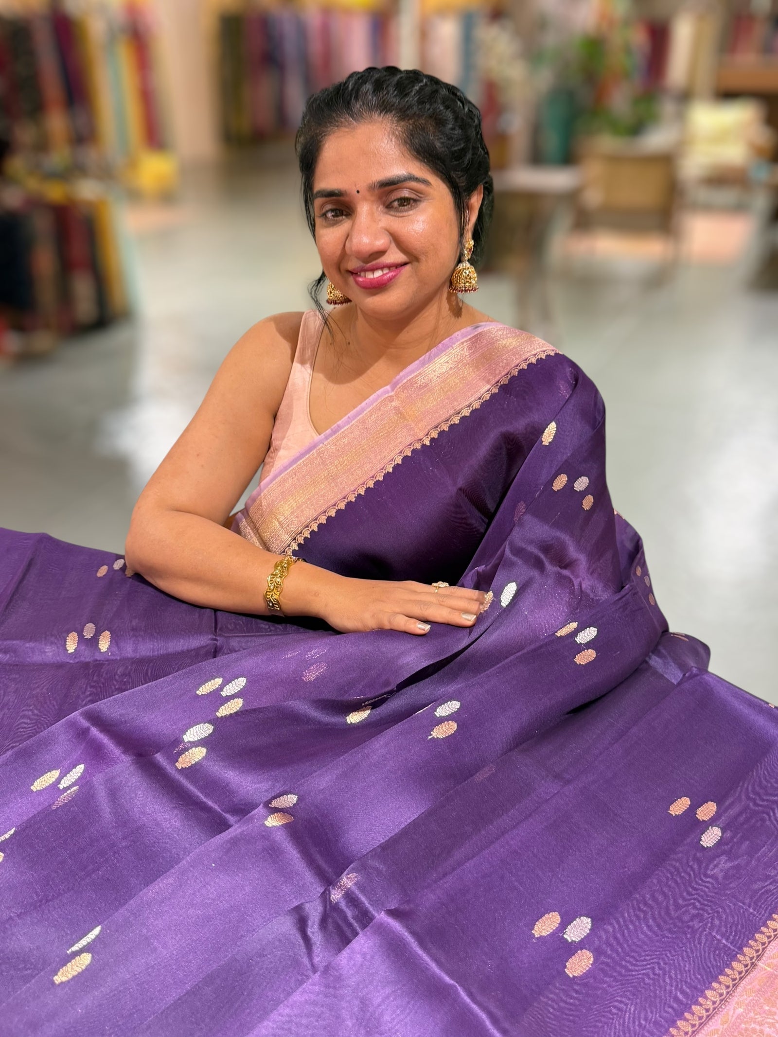 Violet & Lilac Pure Handloom premium Kora Banarasi Saree