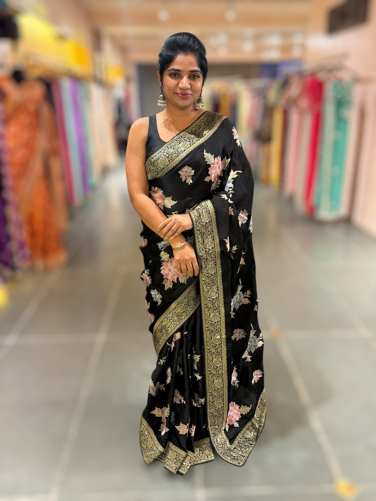 Black Mashru Banaras with embroidery