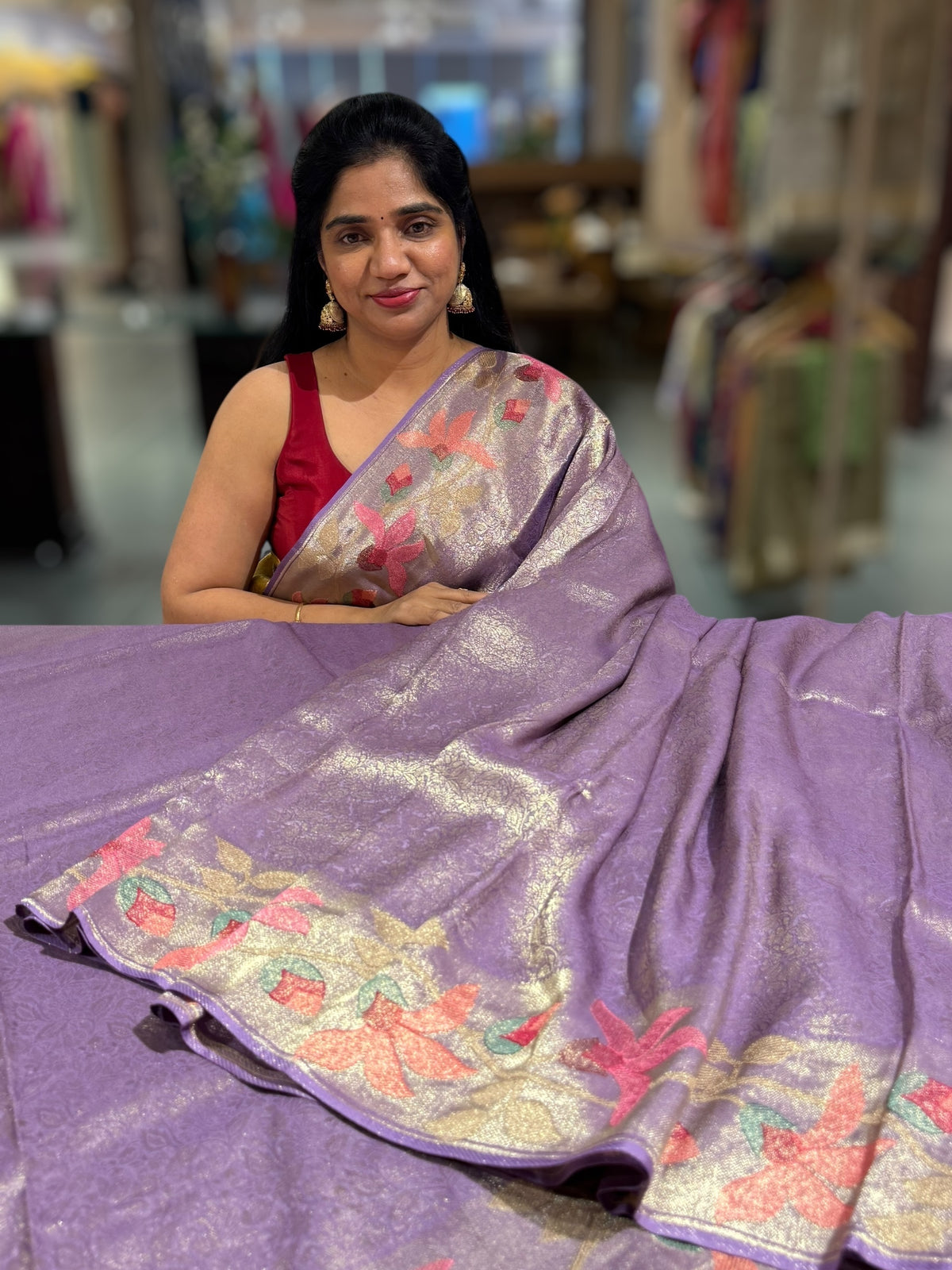Lilac Banarasi Brocade tissue saree with tonchui style weaving & pythani inspired embroidered border