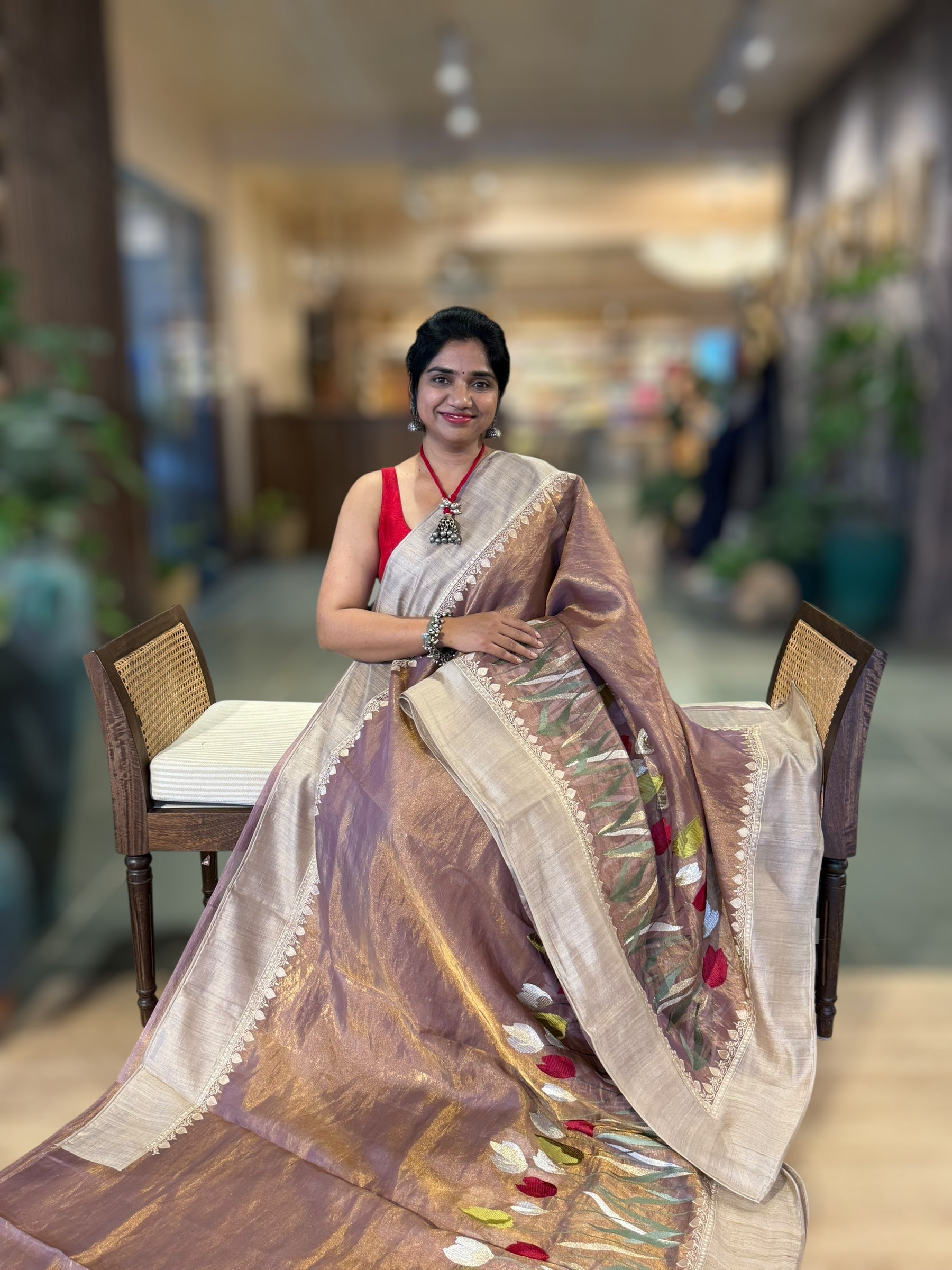 Lilac Designer Handloom Tissue Saree With Tulip embroidery