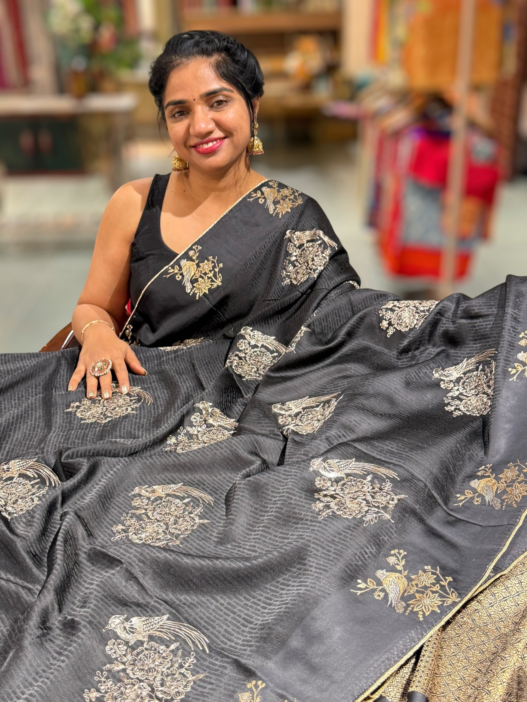 Black Designer Mashru Silk Saree