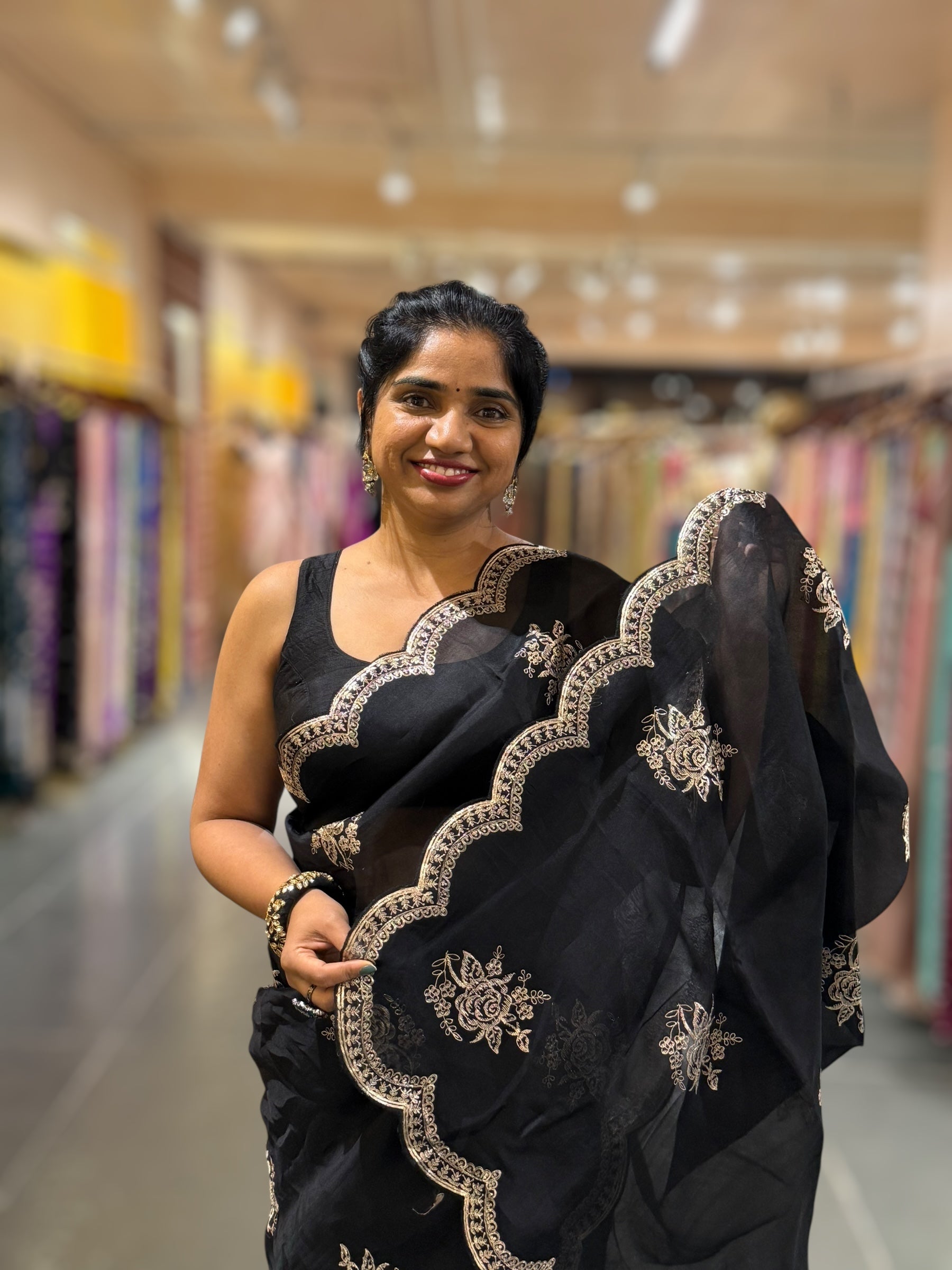 Black Organza Saree With Pita Embroidery