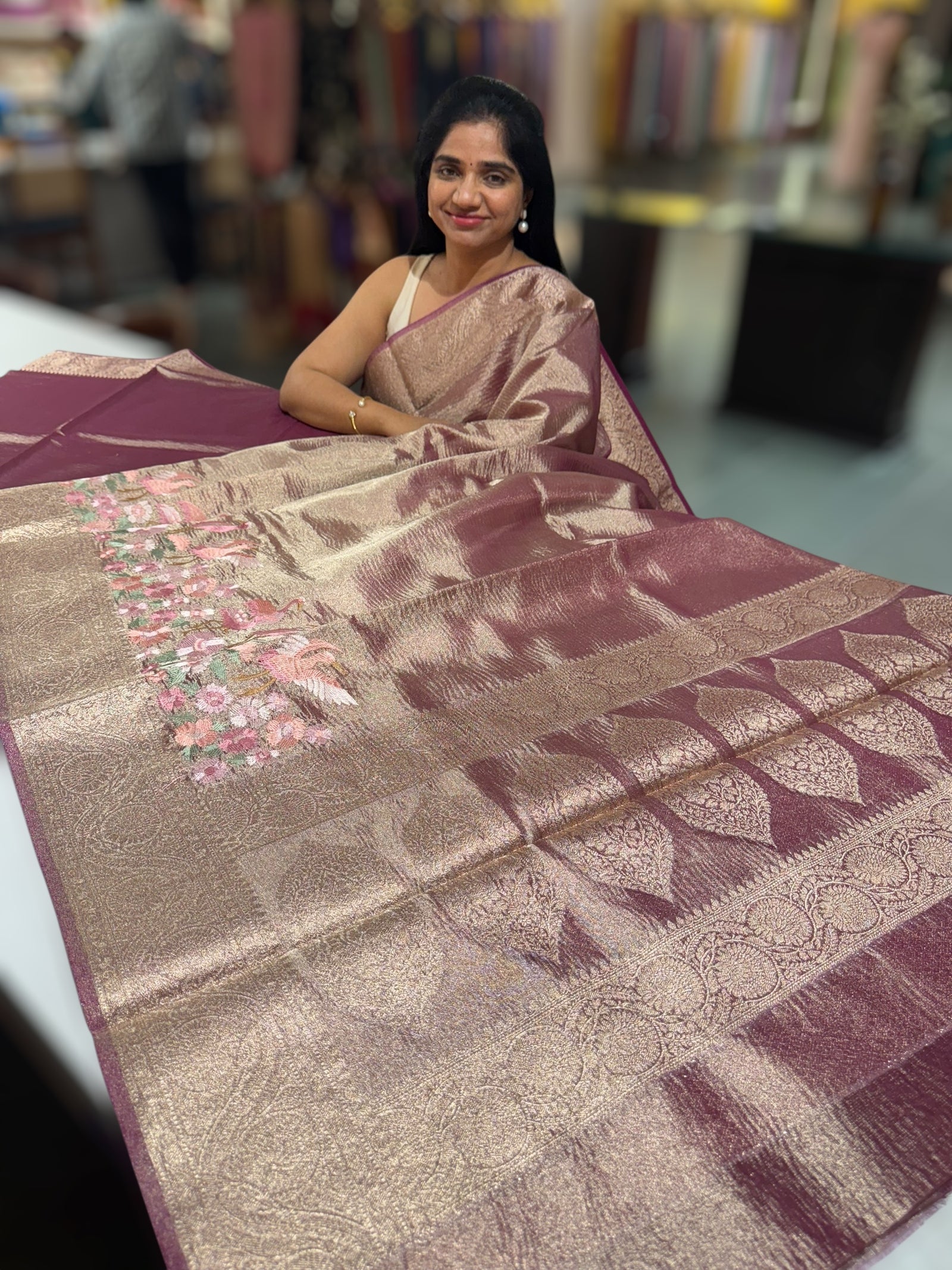Crush tissue saree with embroidery
