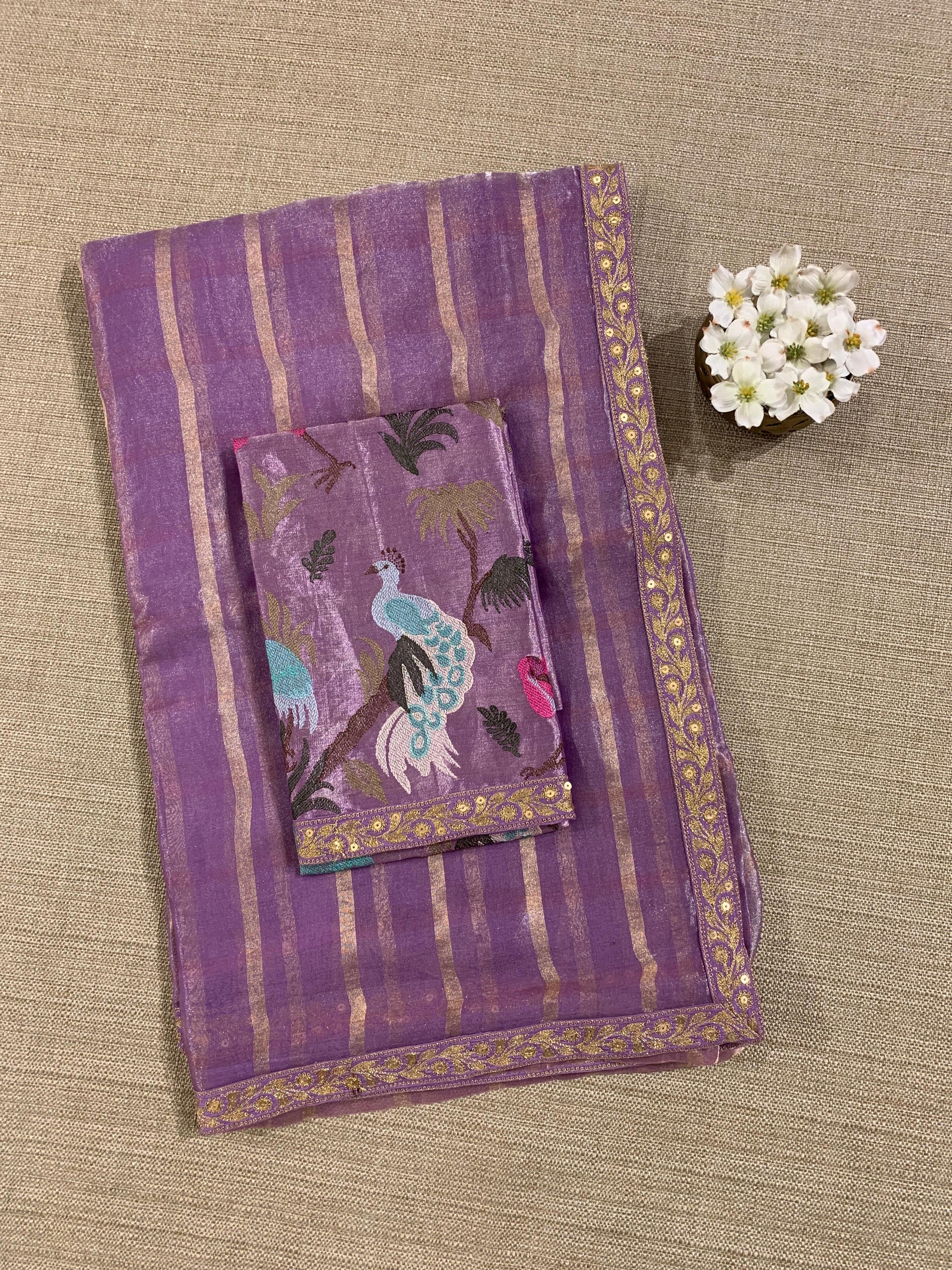 Lilac Banarasi Tissue checks Saree with Sabyasachi Borders