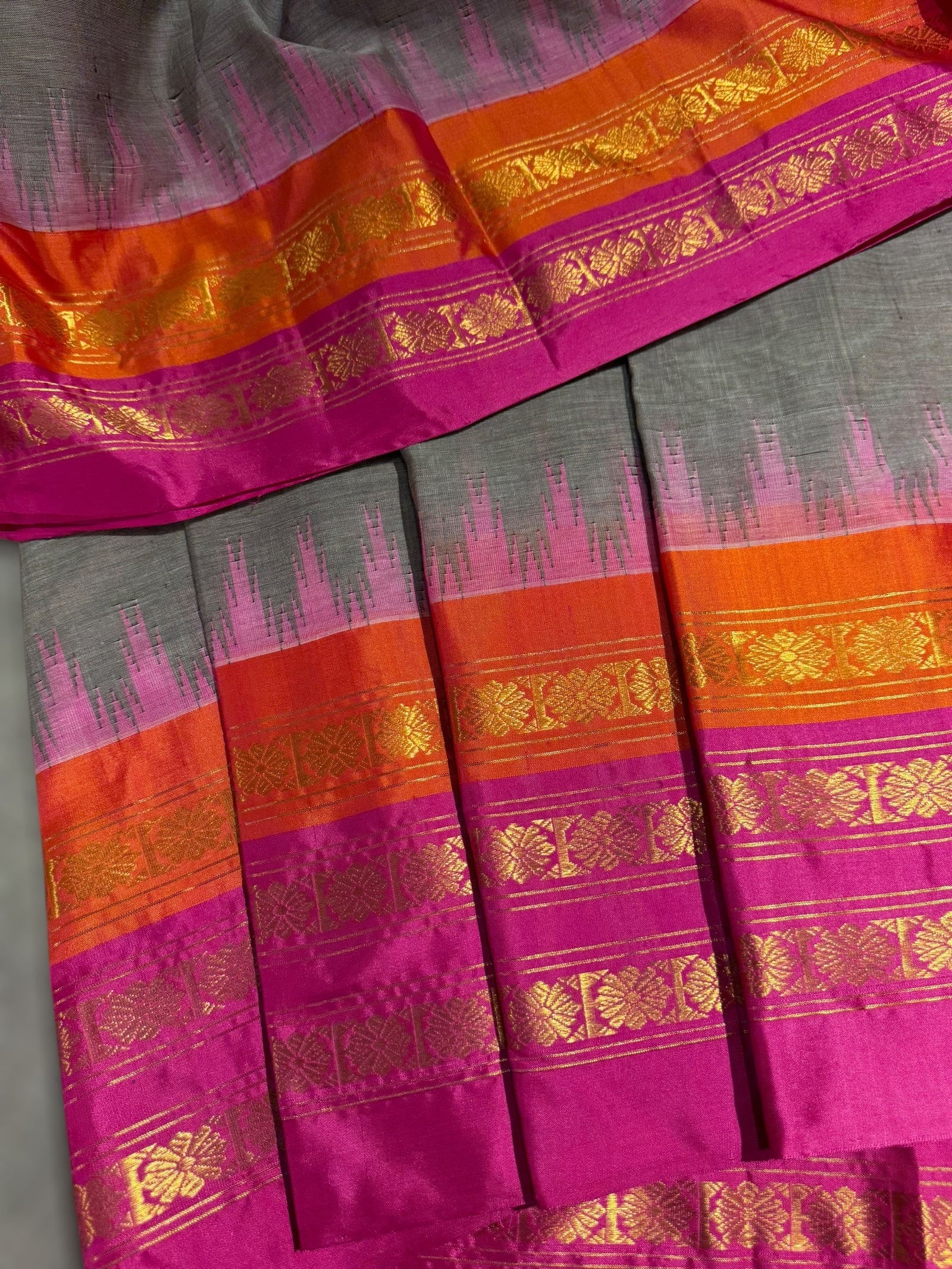 Light Grey  Ponduru Khadi Saree in 80’s Count with Kanchi Style borders