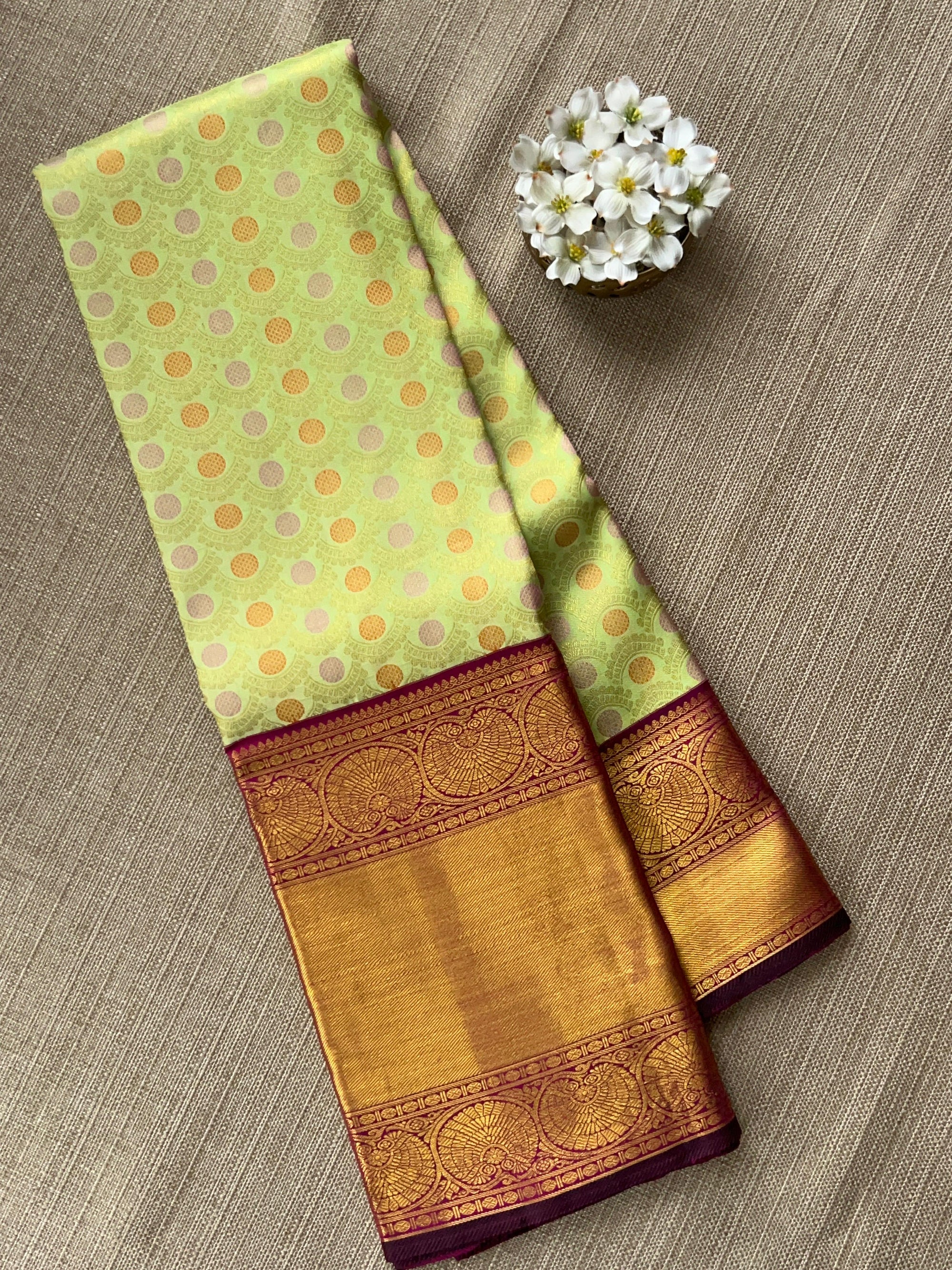 Mint Green Meenakari Korvai Kanjeevaram Saree