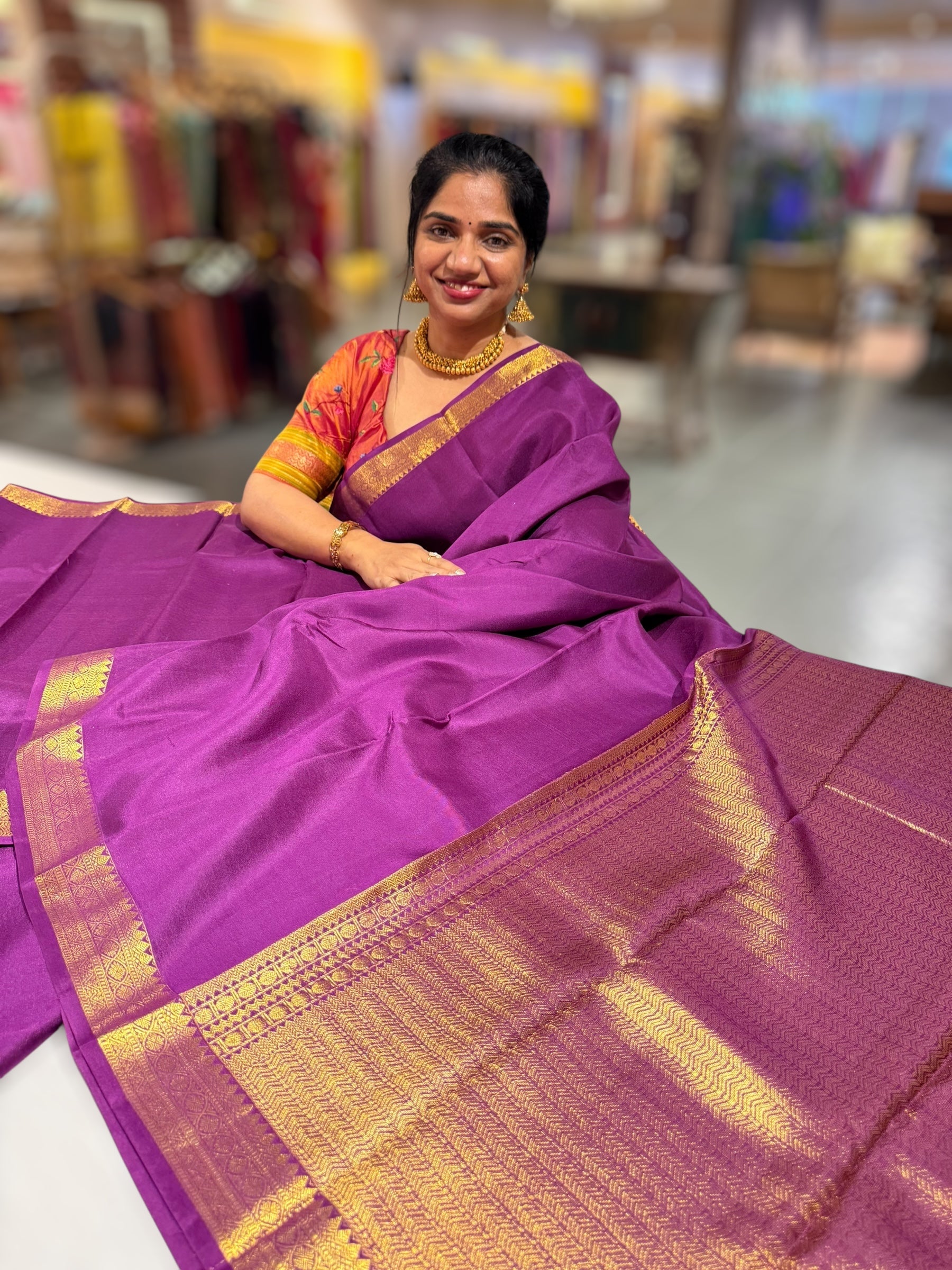 Purple Kanchi Vintage Saree with Petite Point Embroidered Blouse