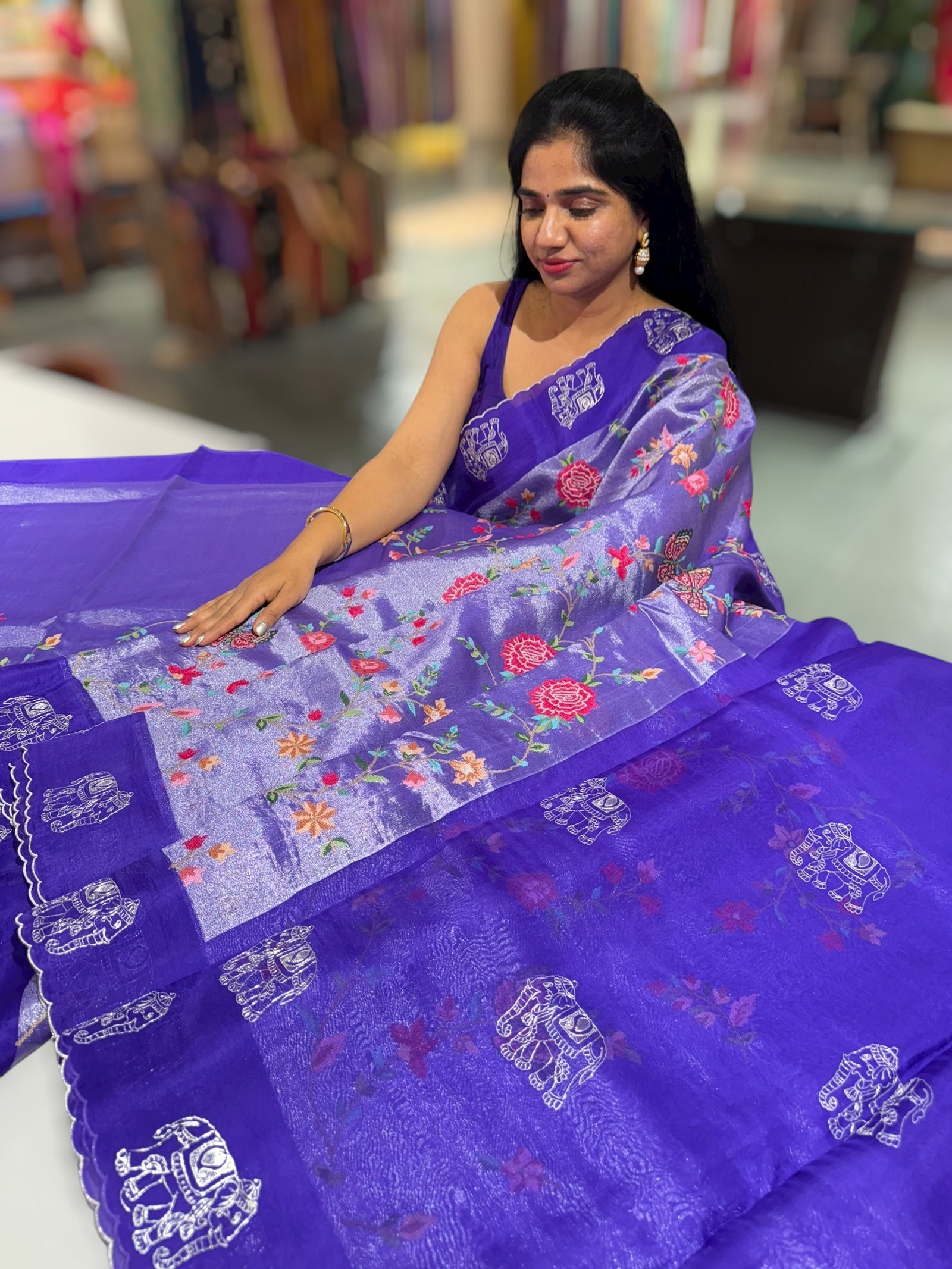 Purple Premium Handloom Designer Tissue saree with exquisite embroidery