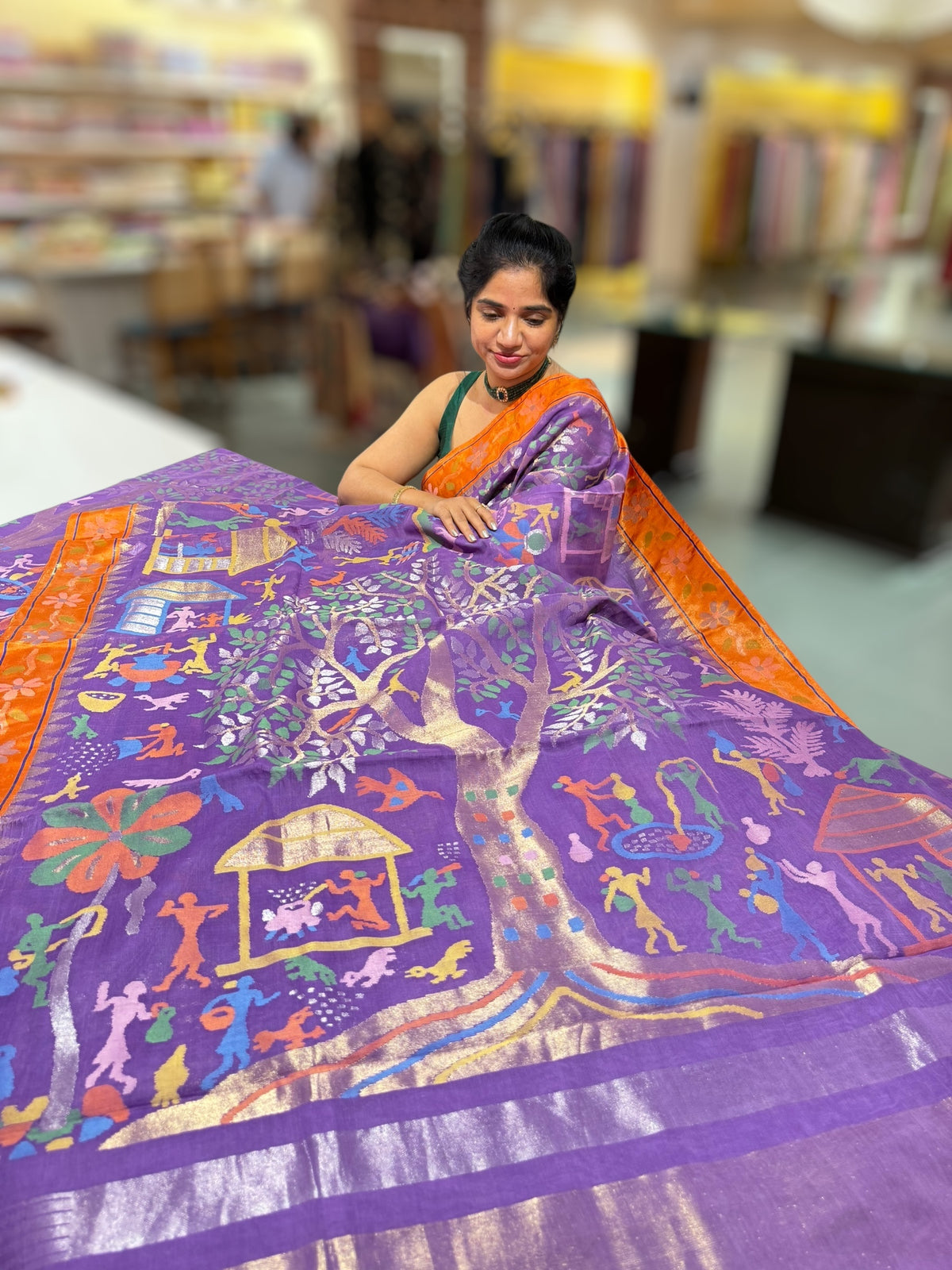 Light Purple Ponduru Khadi Jamdani Allover Weaving Saree with Tissue Pythani Borders