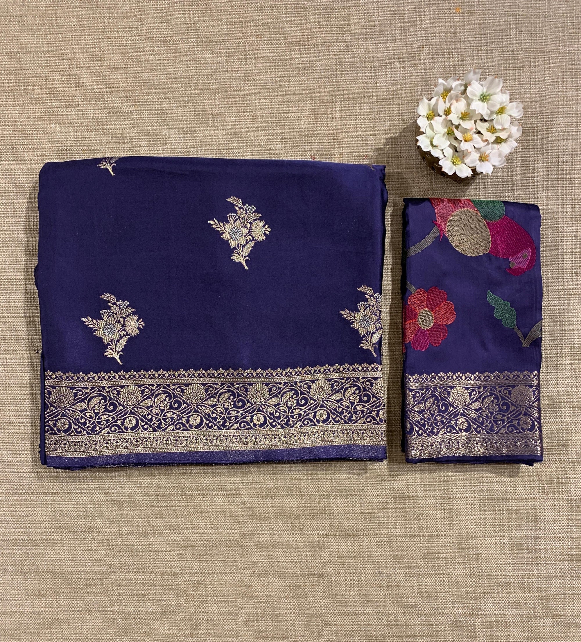 Violet Mashru Silk Saree with Paithani inspired embroidered blouse