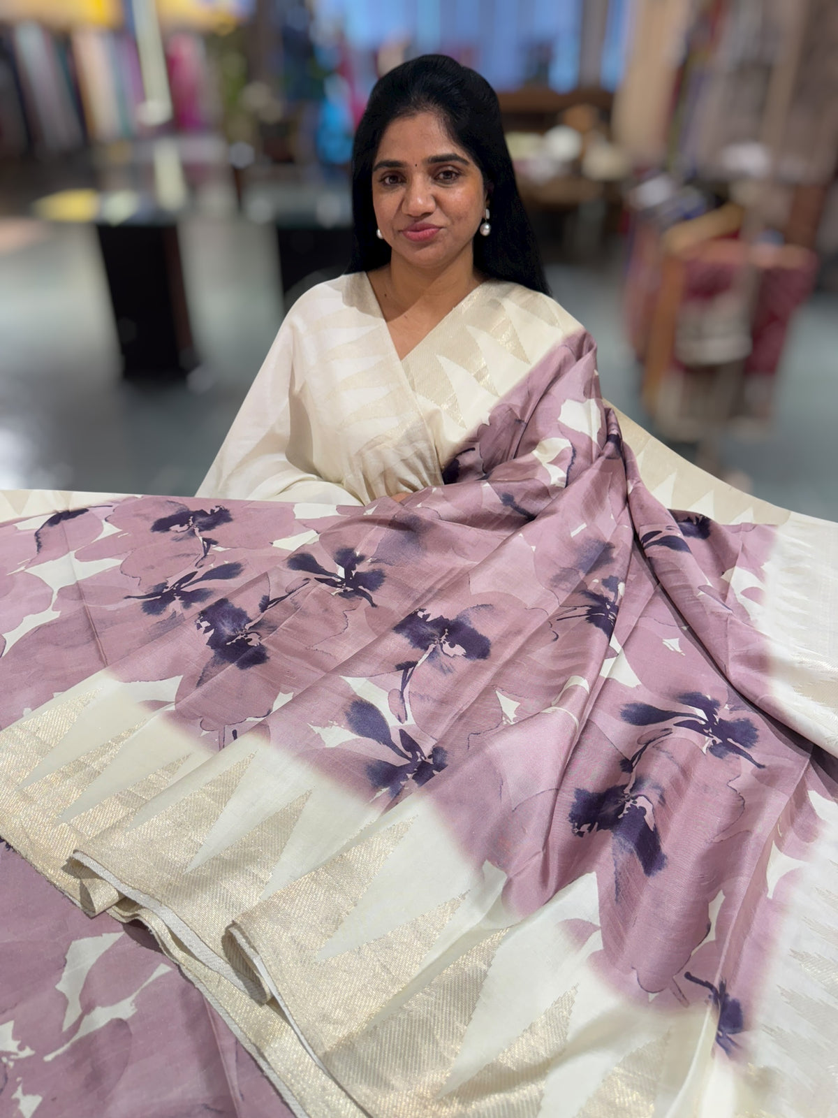 Kanchi soft silk Designer printed saree with temple border