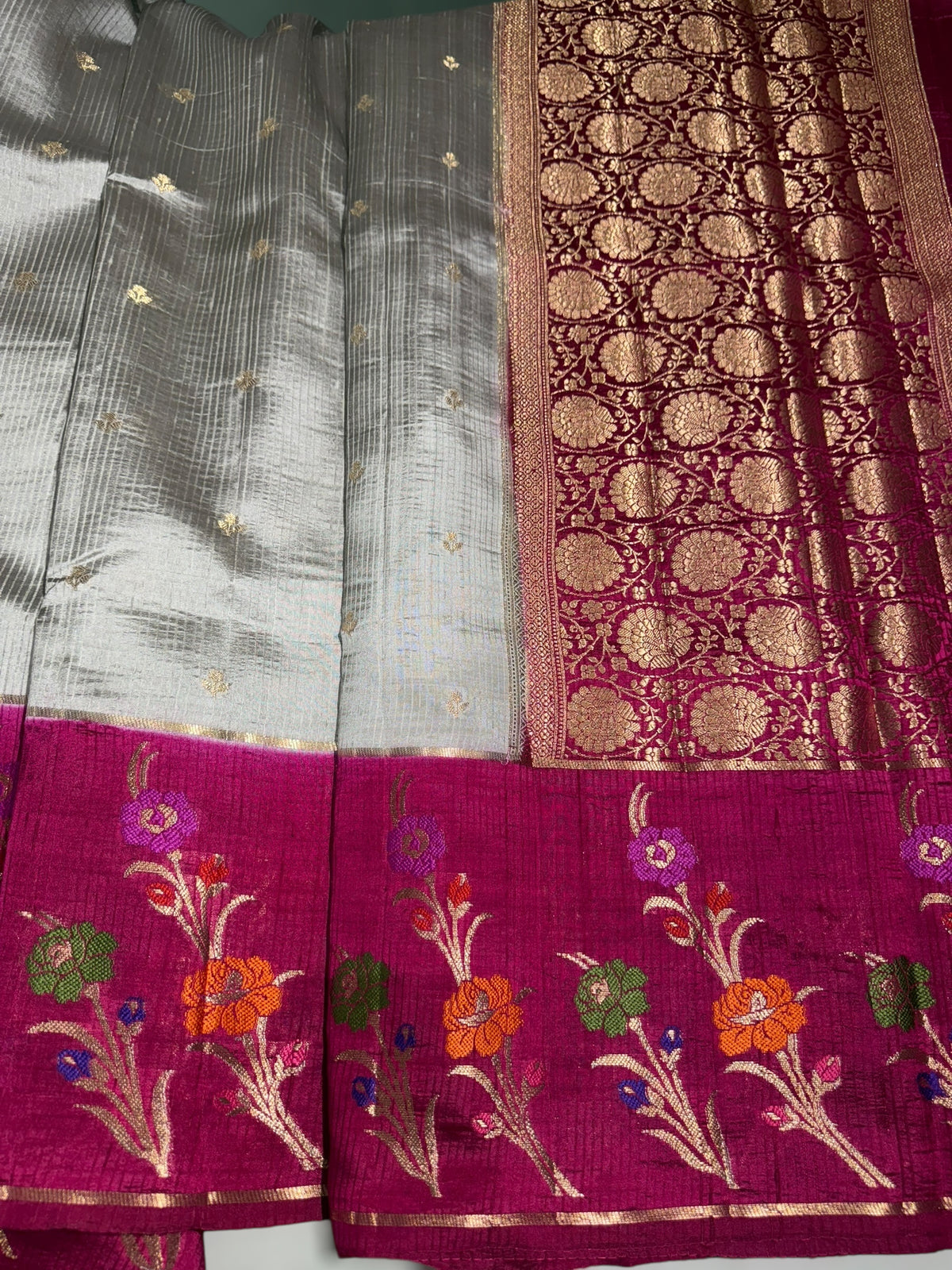 Silverish Grey Poona silk saree