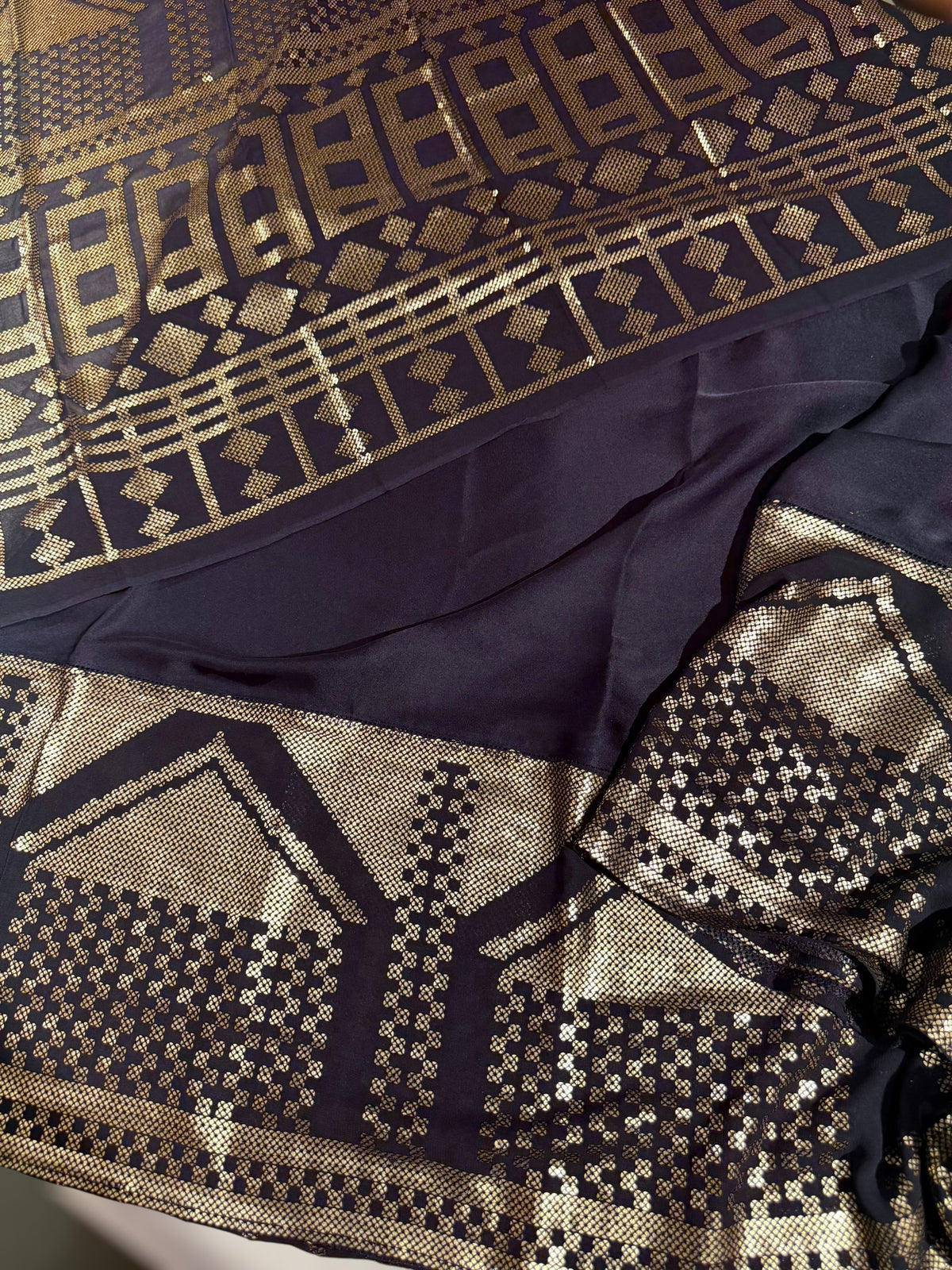 Navy pure Satin Saree with designer sequence border and blouse