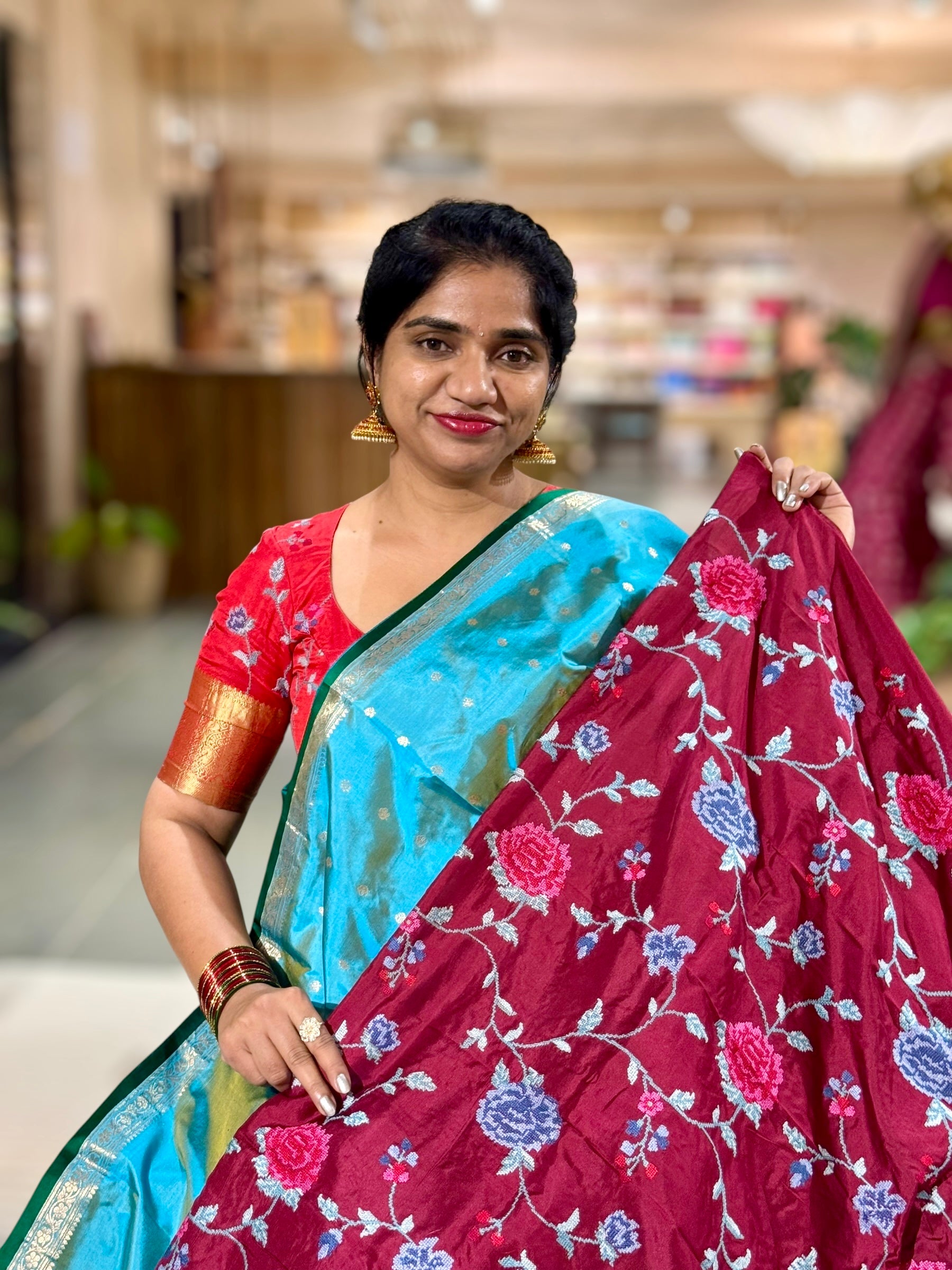 Banarasi Katan Silk Saree With Petite Point Embroidered Silk Blouse