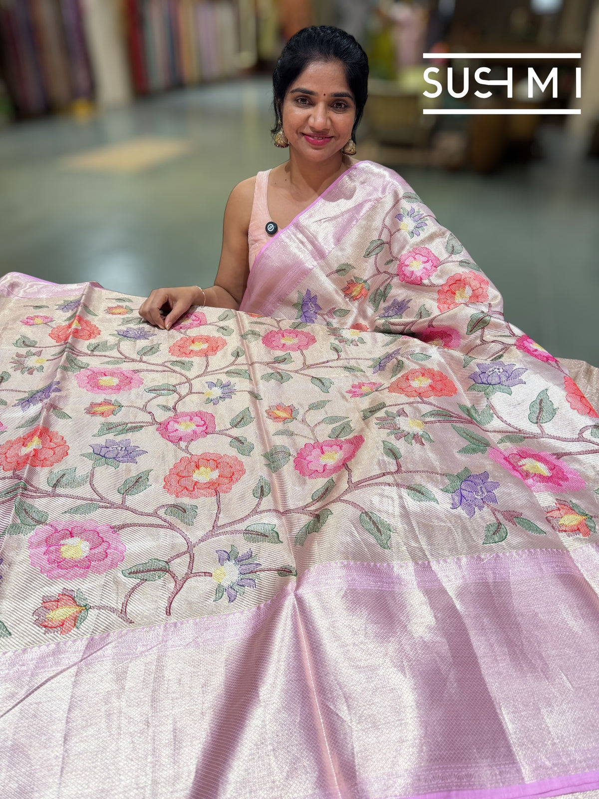 Lilac Pink Kanchi Tissue Saree with embroidery: S62F227