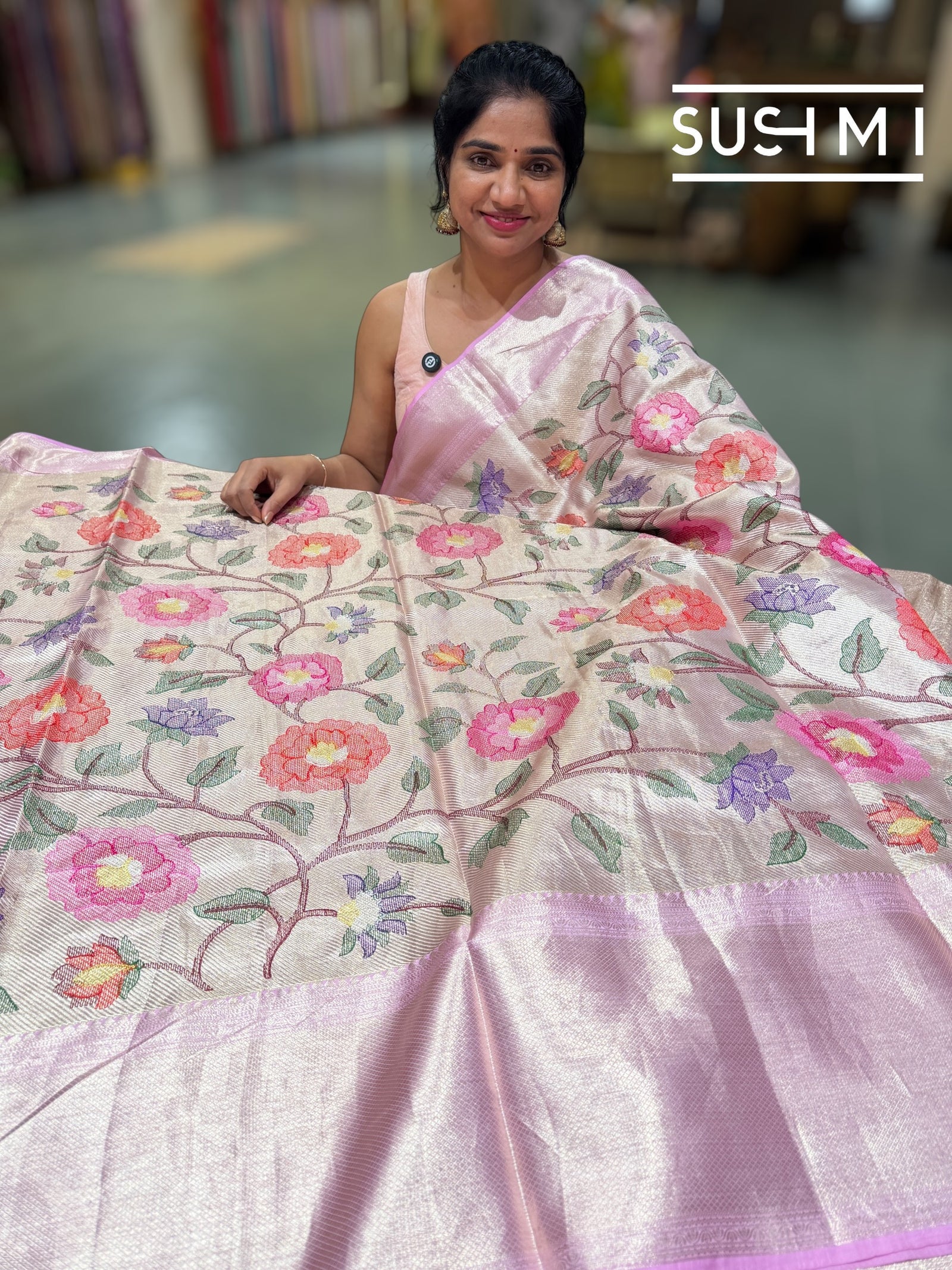 Lilac Pink Kanchi Tissue Saree with embroidery: S62F227