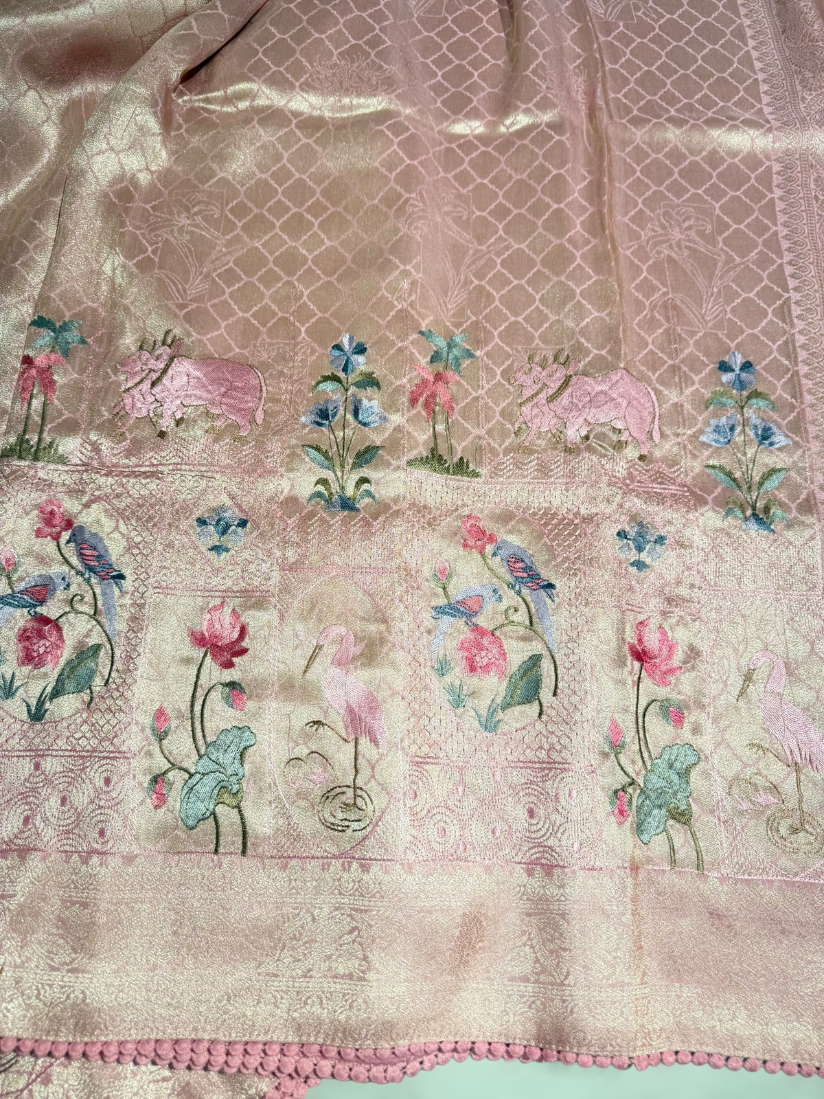Pastel Pink Fancy Banarasi saree with embroidery