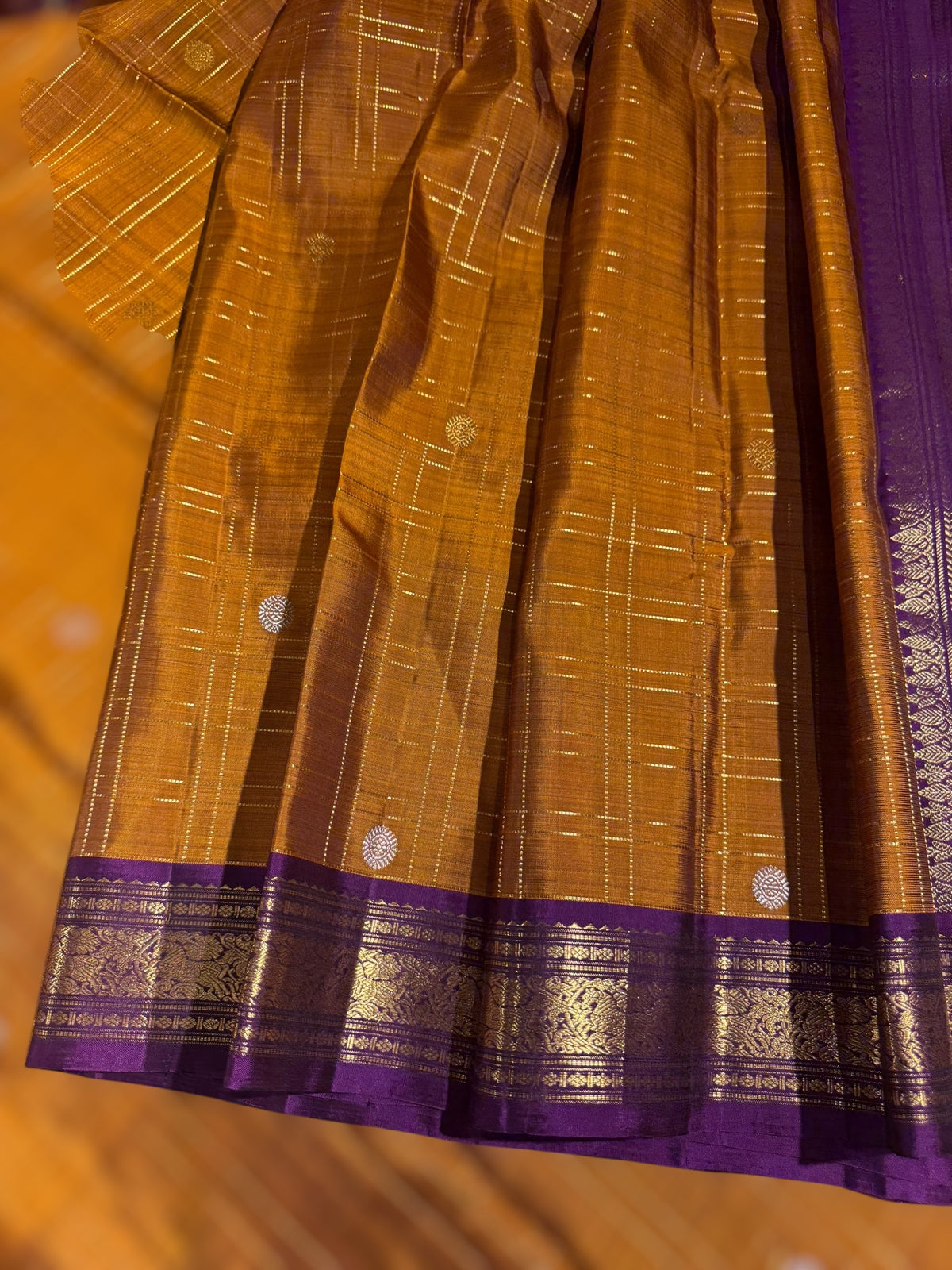 Mustard and purple Combo Kanchi Vintage Checks Saree