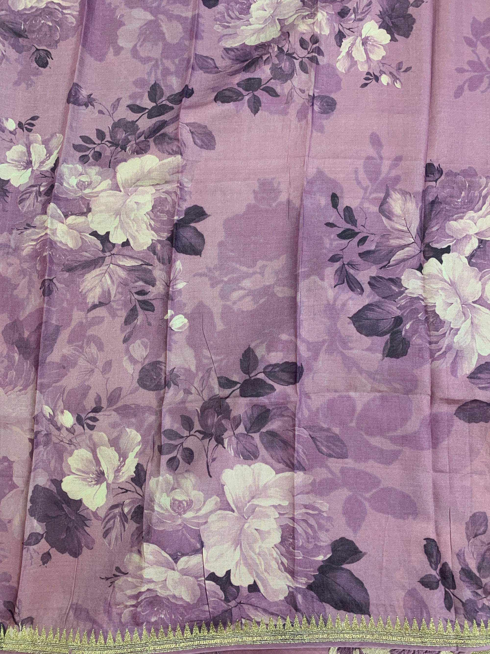 Lilac Organza Saree with Stunning Leaf Embroidered Border