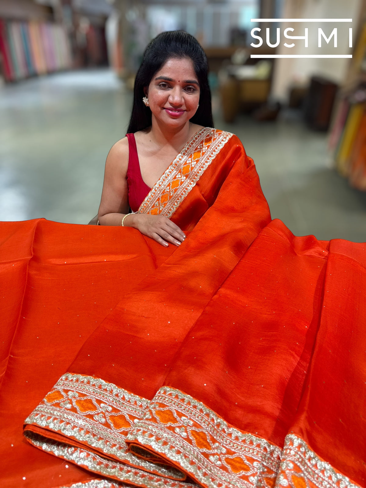 Fanta orange pure Organza with sabhya borders : S62F148