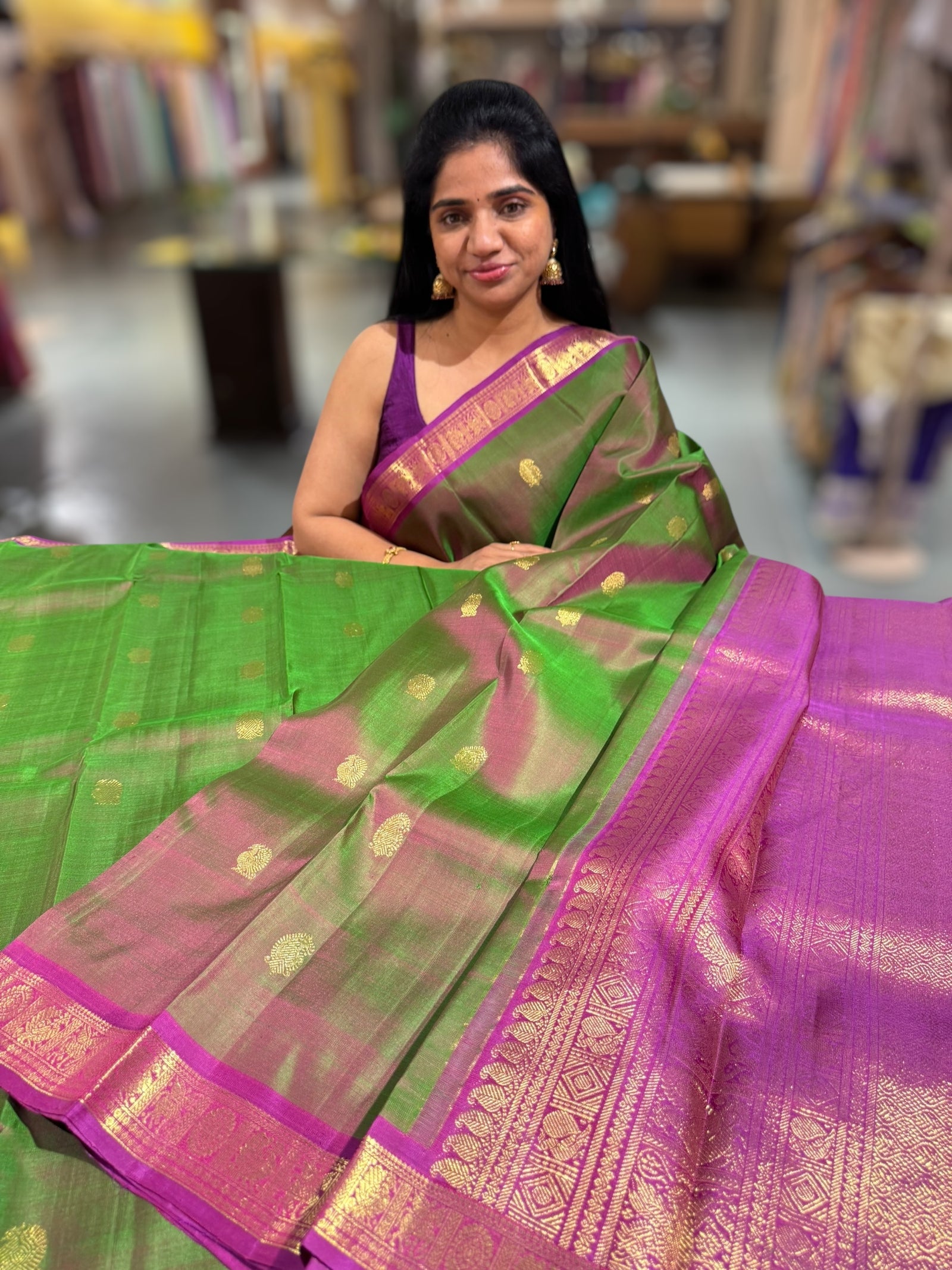 Green Vintage kanchi Saree with temple border