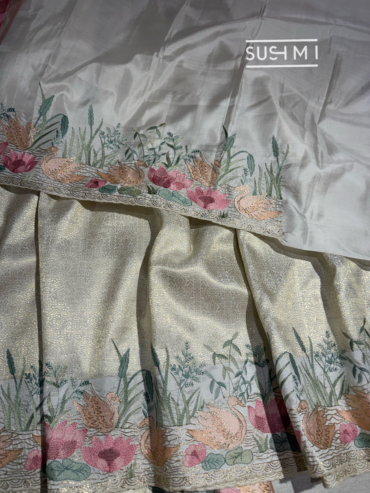 White Brocade Kanjeevaram with  embroidery D62F039