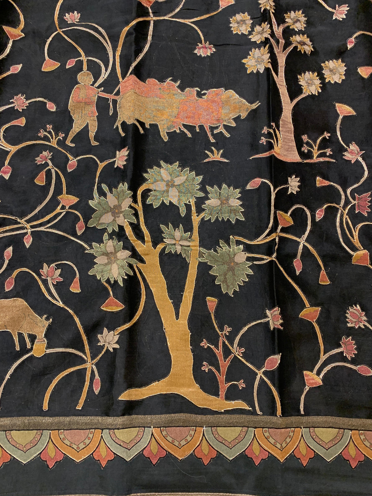 Black Designer Organza Saree with Stunning Tissue Applique work Saree with Village theme