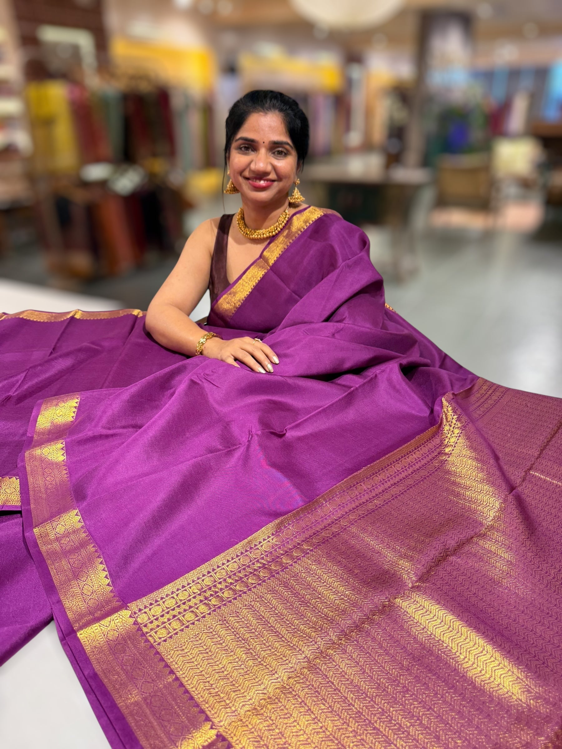 Purple Kanchi Vintage Saree with Petite Point Embroidered Blouse
