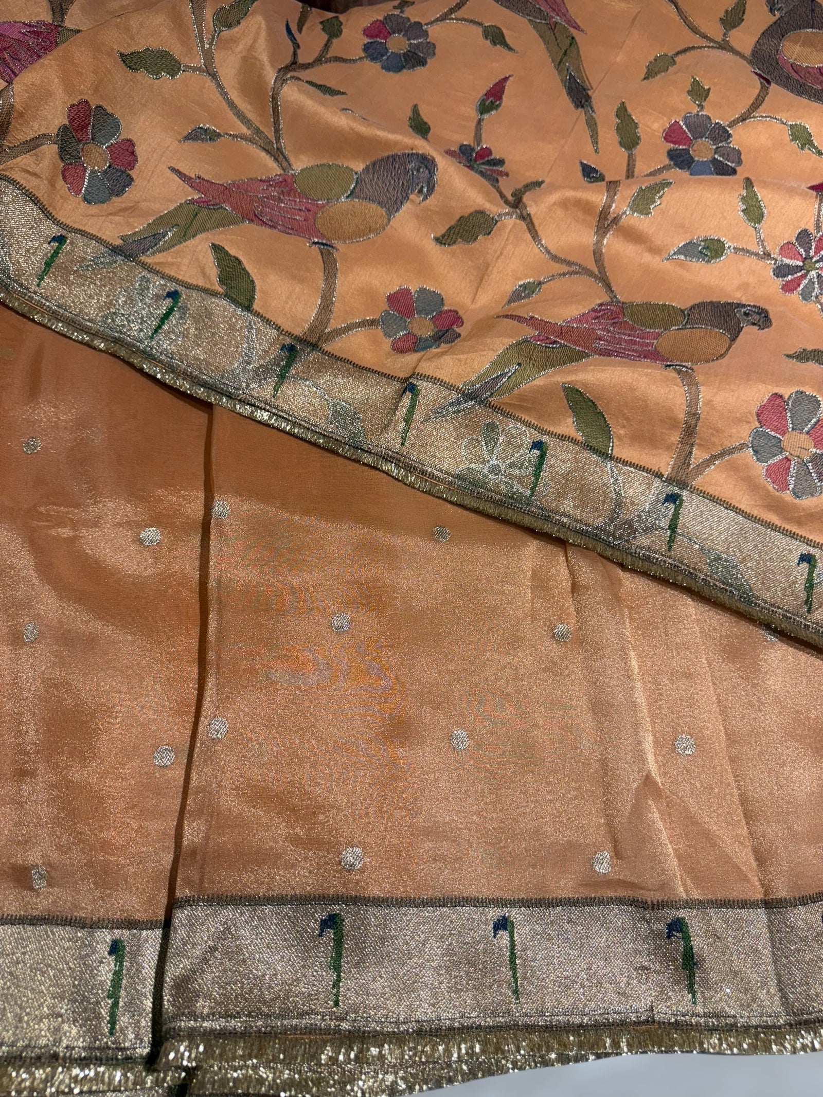 Peach Tissue Saree with pythani tissue embroidered border