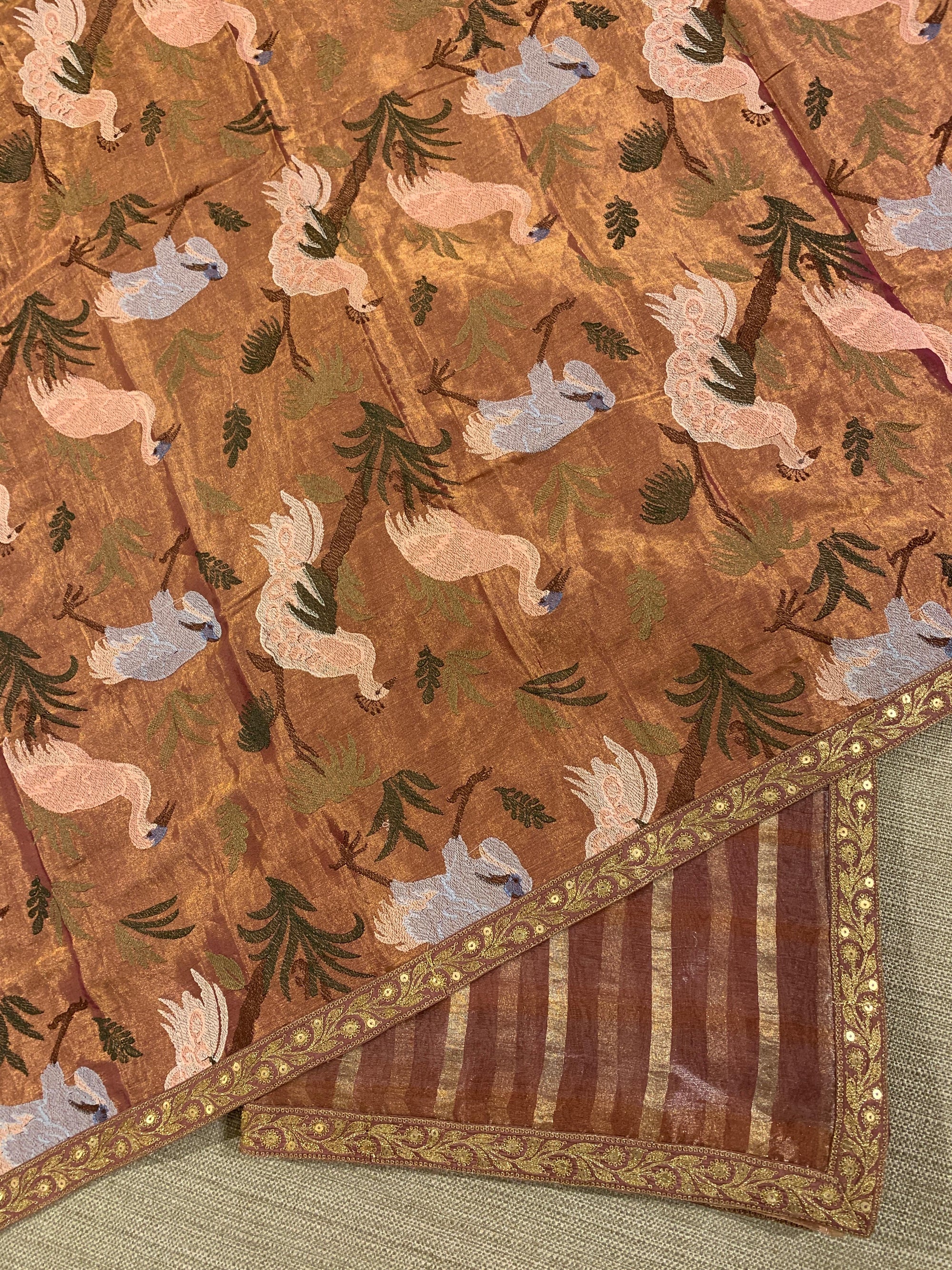 Onion Pink Banarasi Tissue checks Saree with Sabyasachi Borders