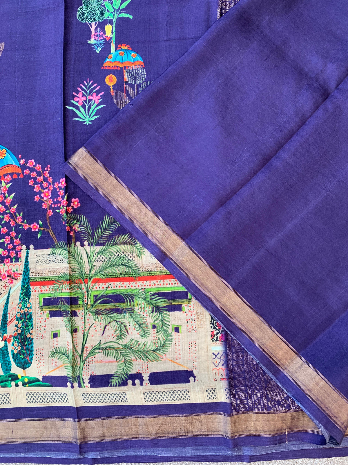 Brinjal Kanchi Soft Silk with beautiful Floral Print