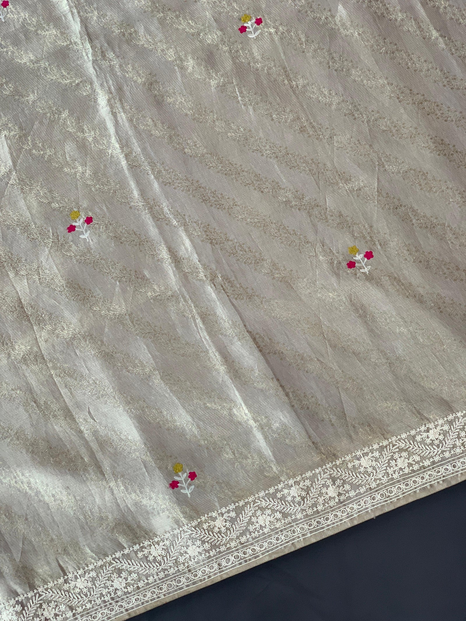 Silver Tissue Brocade Kanjeevaram with embroidery D62F038