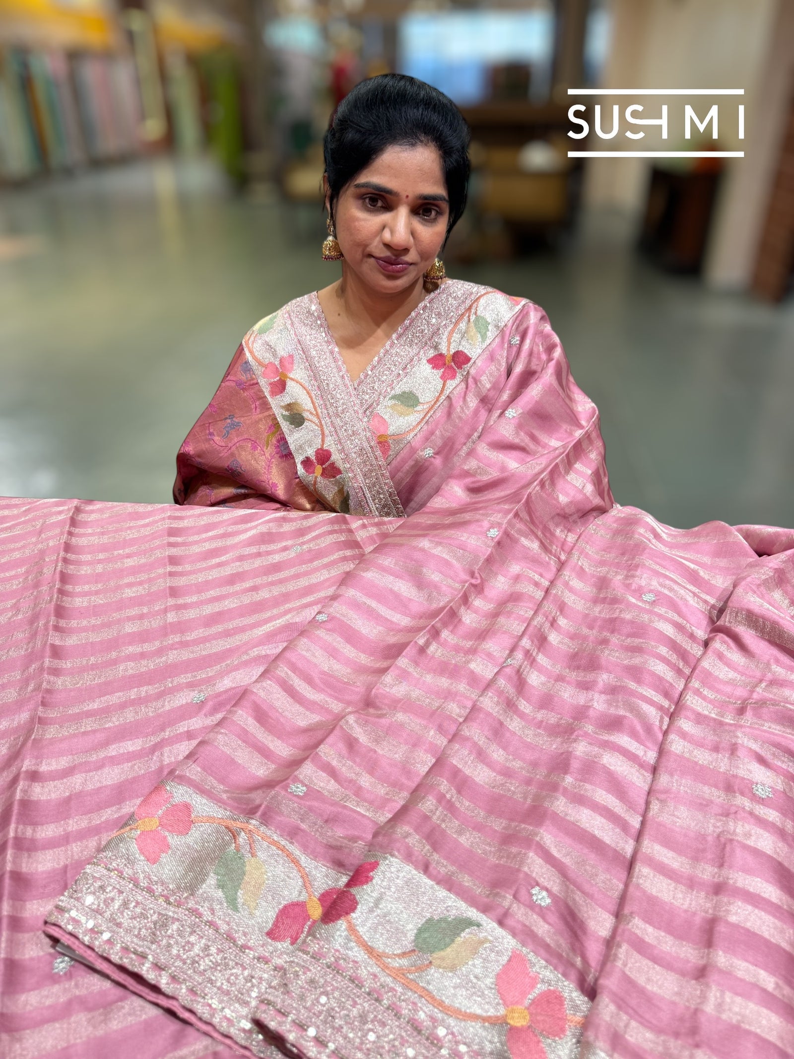 Dusty Pink Soft Silk Saree with paithani embroidery : SM023