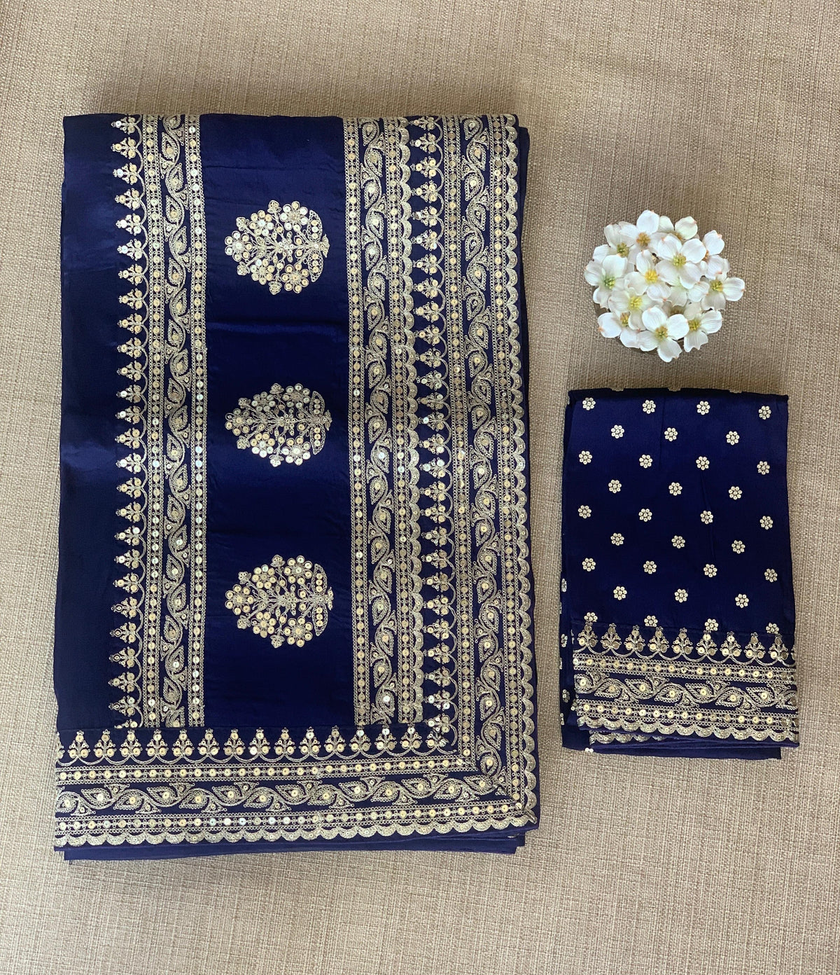 Navy Blue Pure Organza Saree with sabyasachi borders and blouse