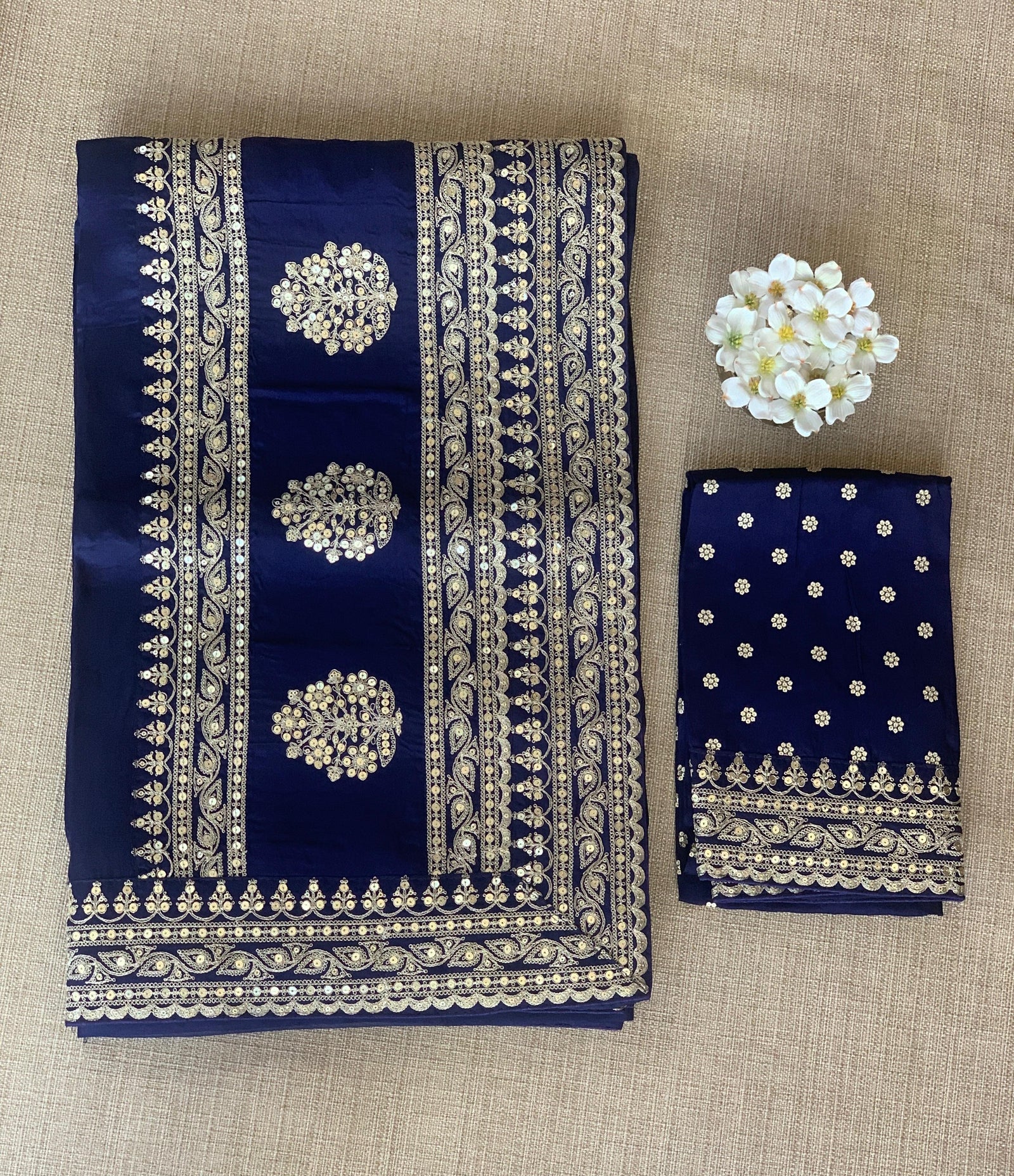 Navy Blue Pure Organza Saree with sabyasachi borders and blouse