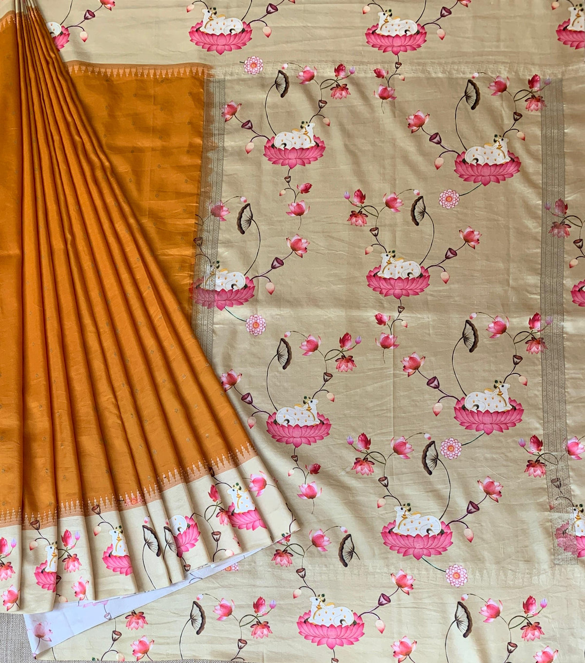 Kanchi designer soft silk saree with pichwai printed border