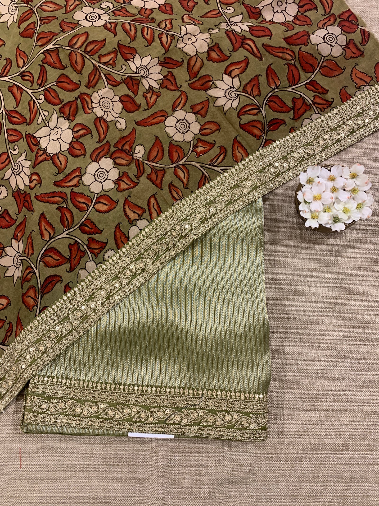 Olive Banarasi tonchoi with pen kalamkari Blouses