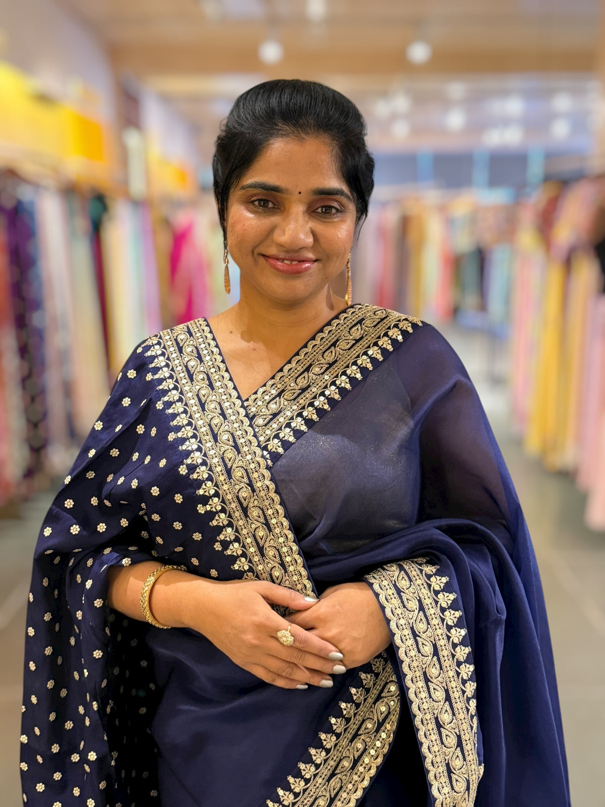 Navy Blue Pure Organza Saree with sabyasachi borders and blouse