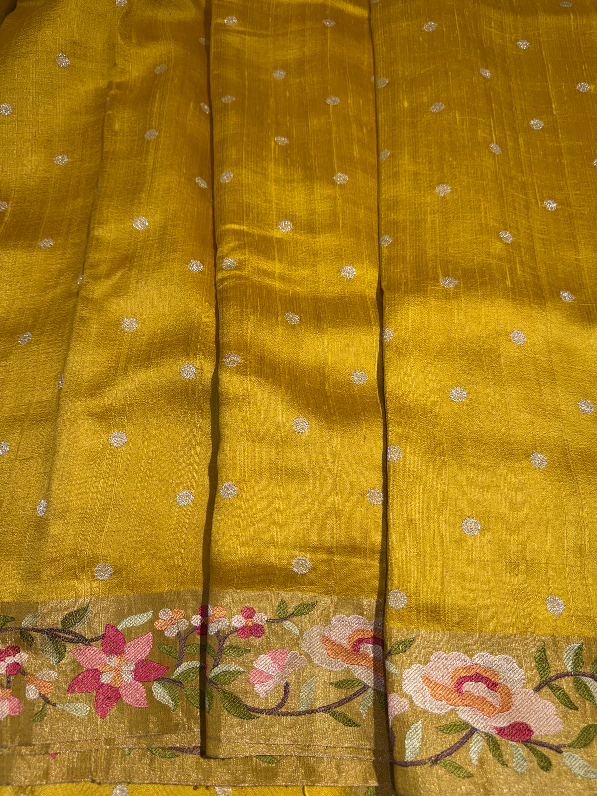 Mango Yellow Raw Silk Saree with Embroidery
