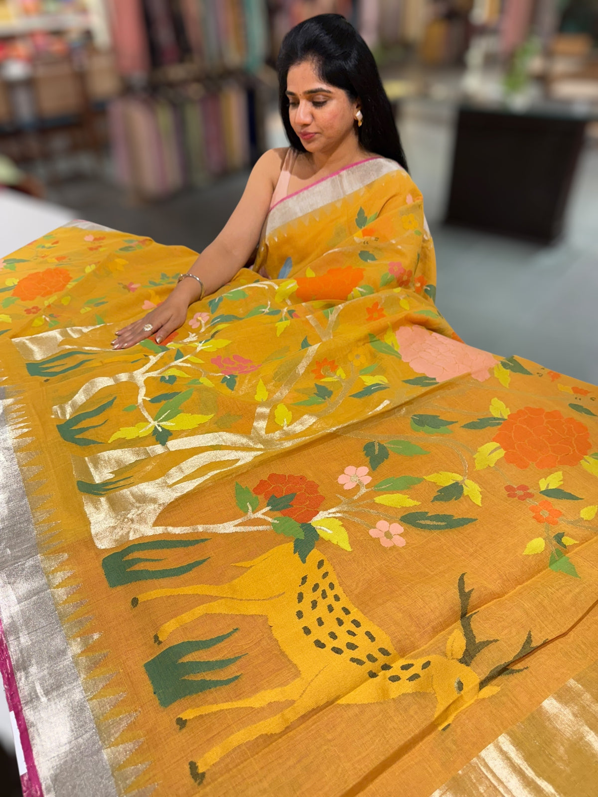 Mustard allover ponduru khadi jamdani