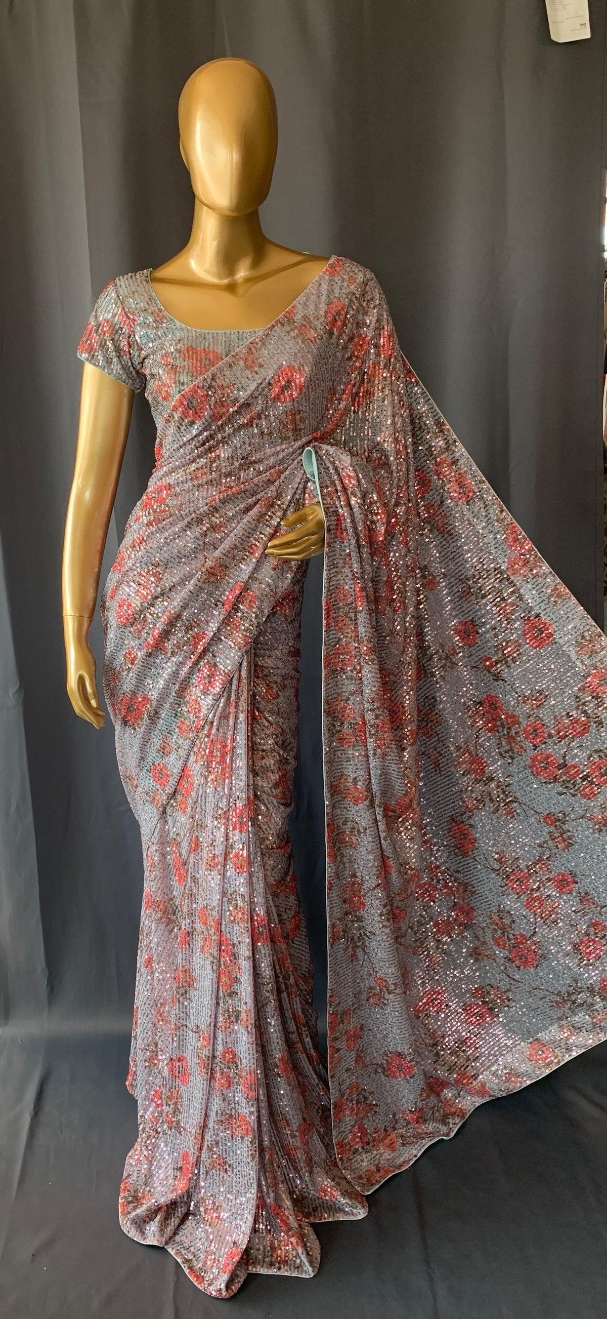 Gorgette sequence floral printed saree : DSCL008