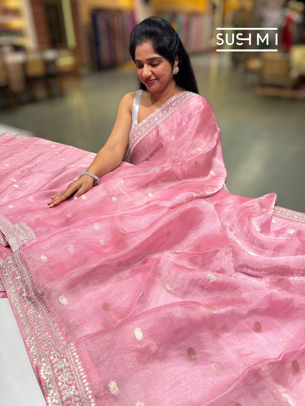 Baby Pink Banarasi Tissue Saree : S62F224