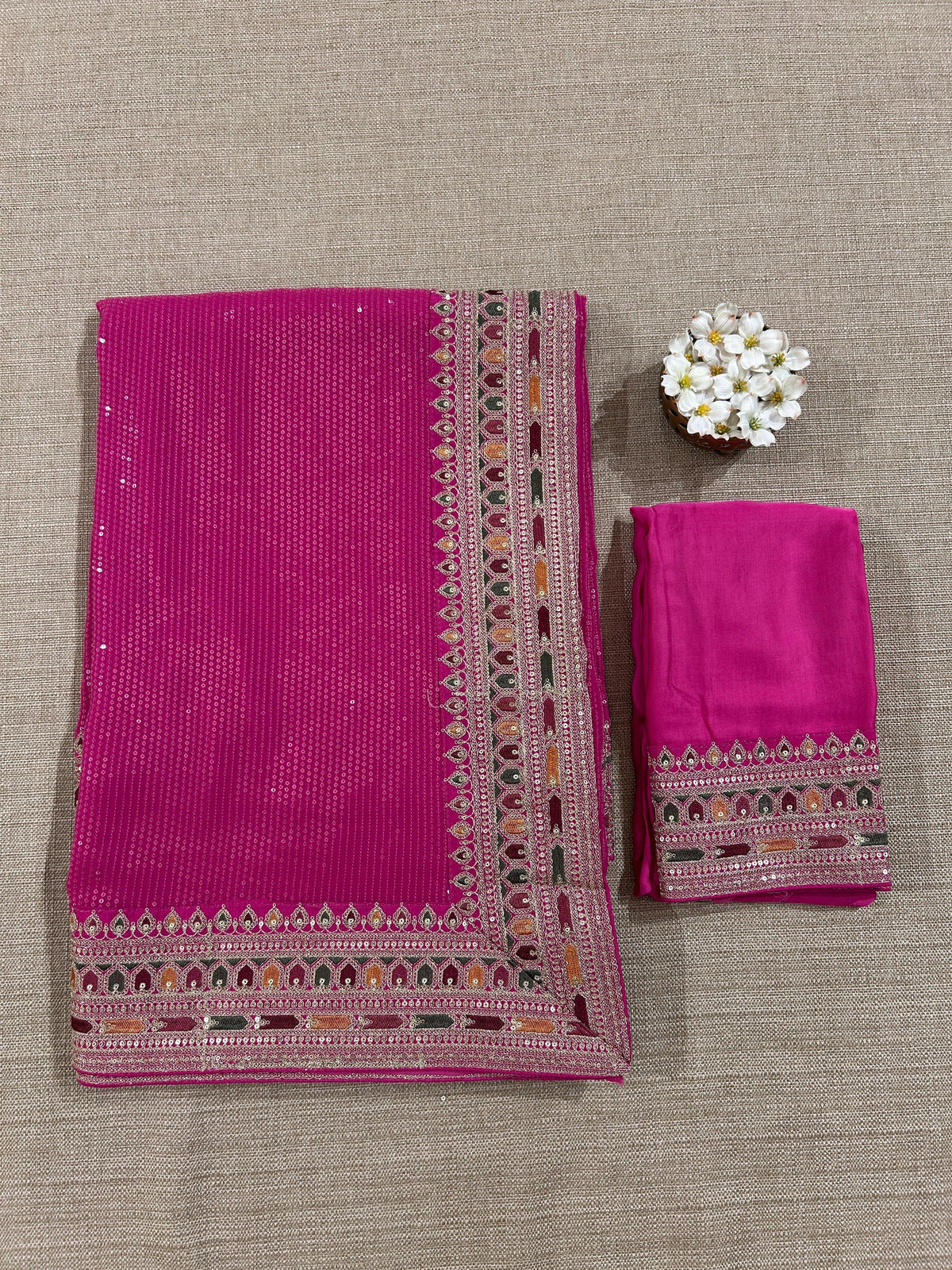 Pink Georgette sequnce Saree with Sabyasachi borders