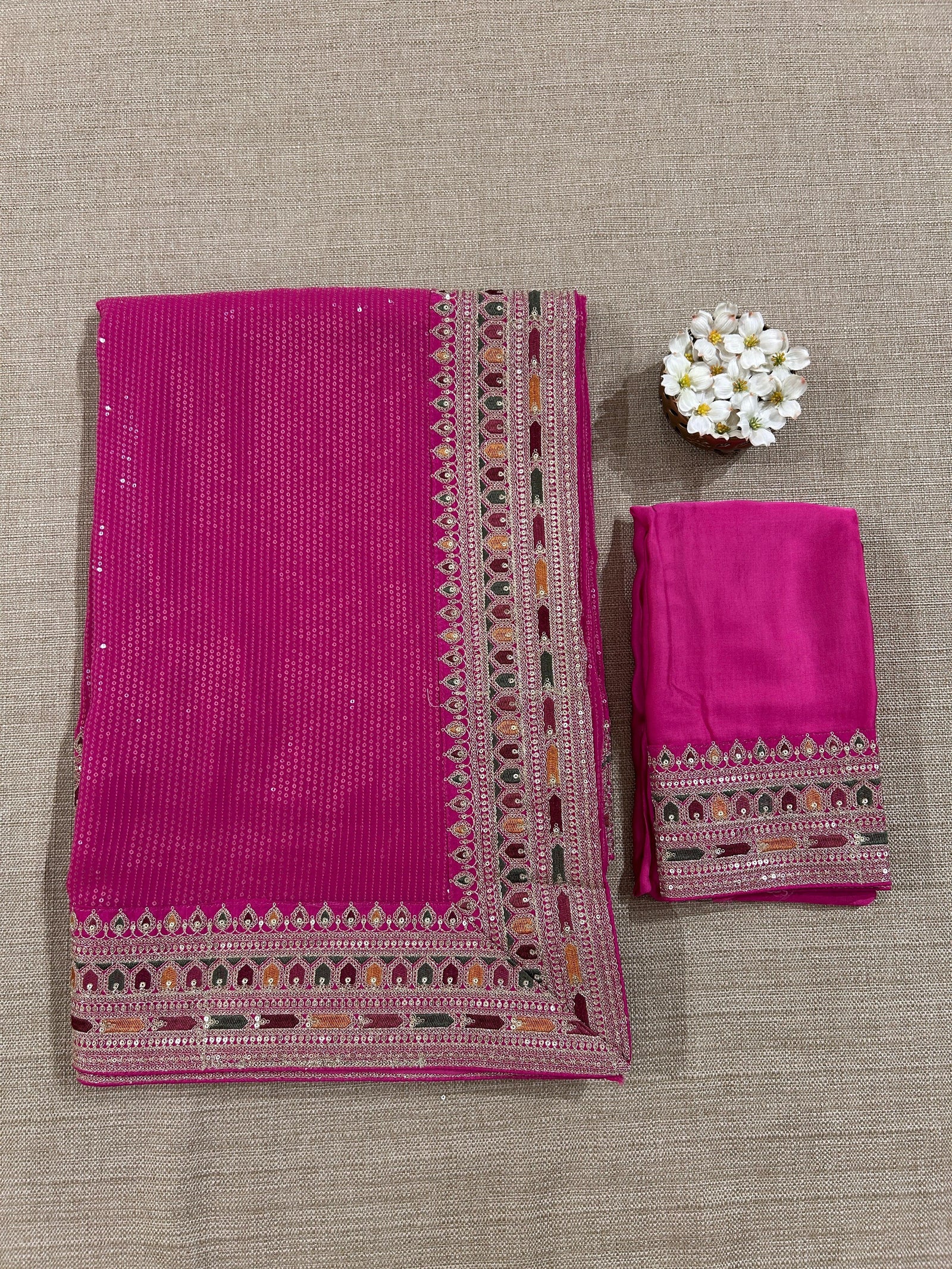 Pink Georgette sequnce Saree with Sabyasachi borders