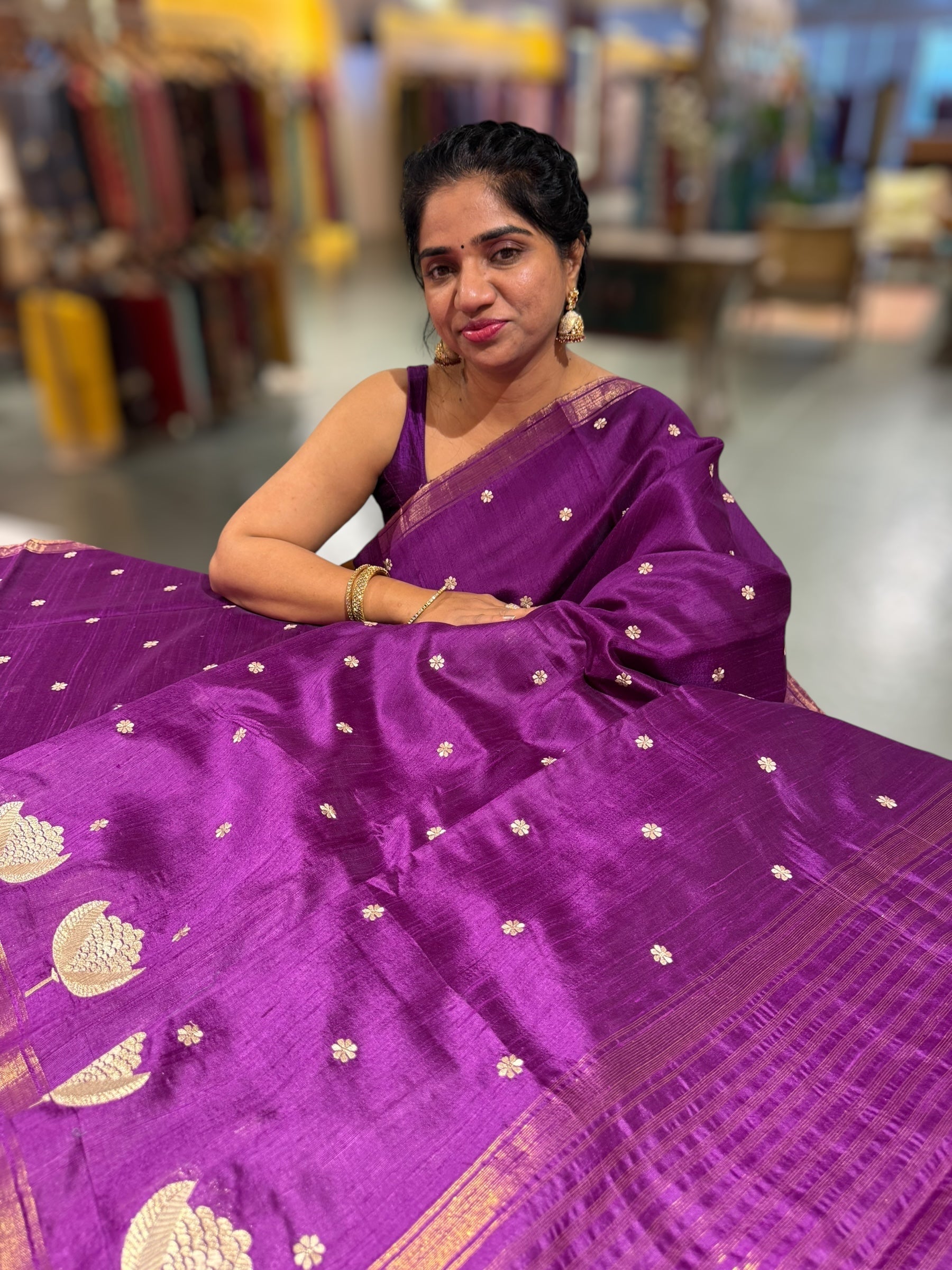 Purple Pure Handloom Raw Silk Saree
