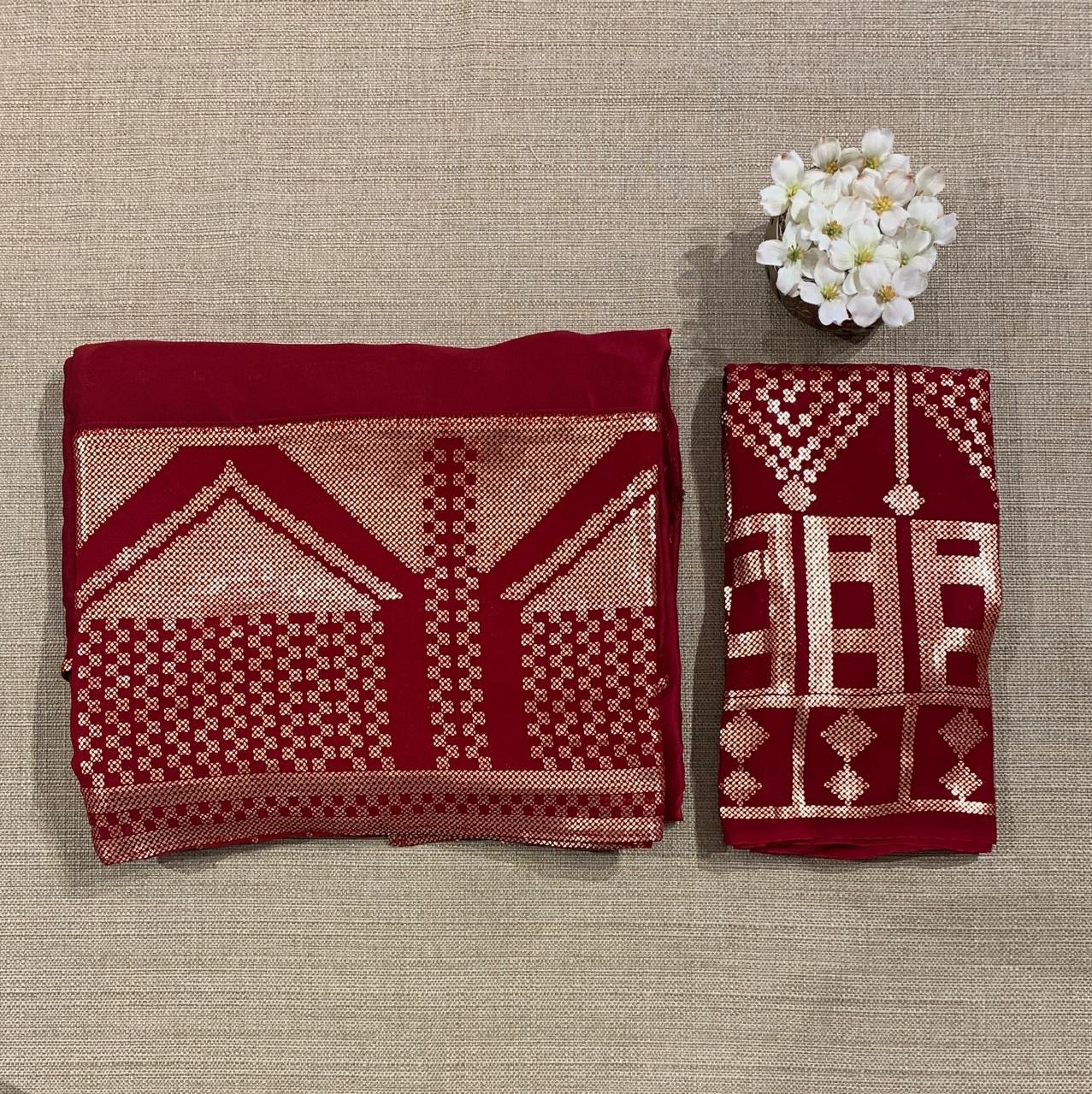 Dark Pink Pure Satin Saree with designer sequence border and blouse