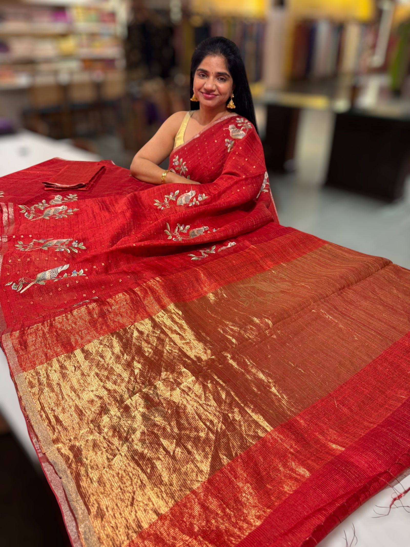 Red Tussar Kota Saree byloom Saree