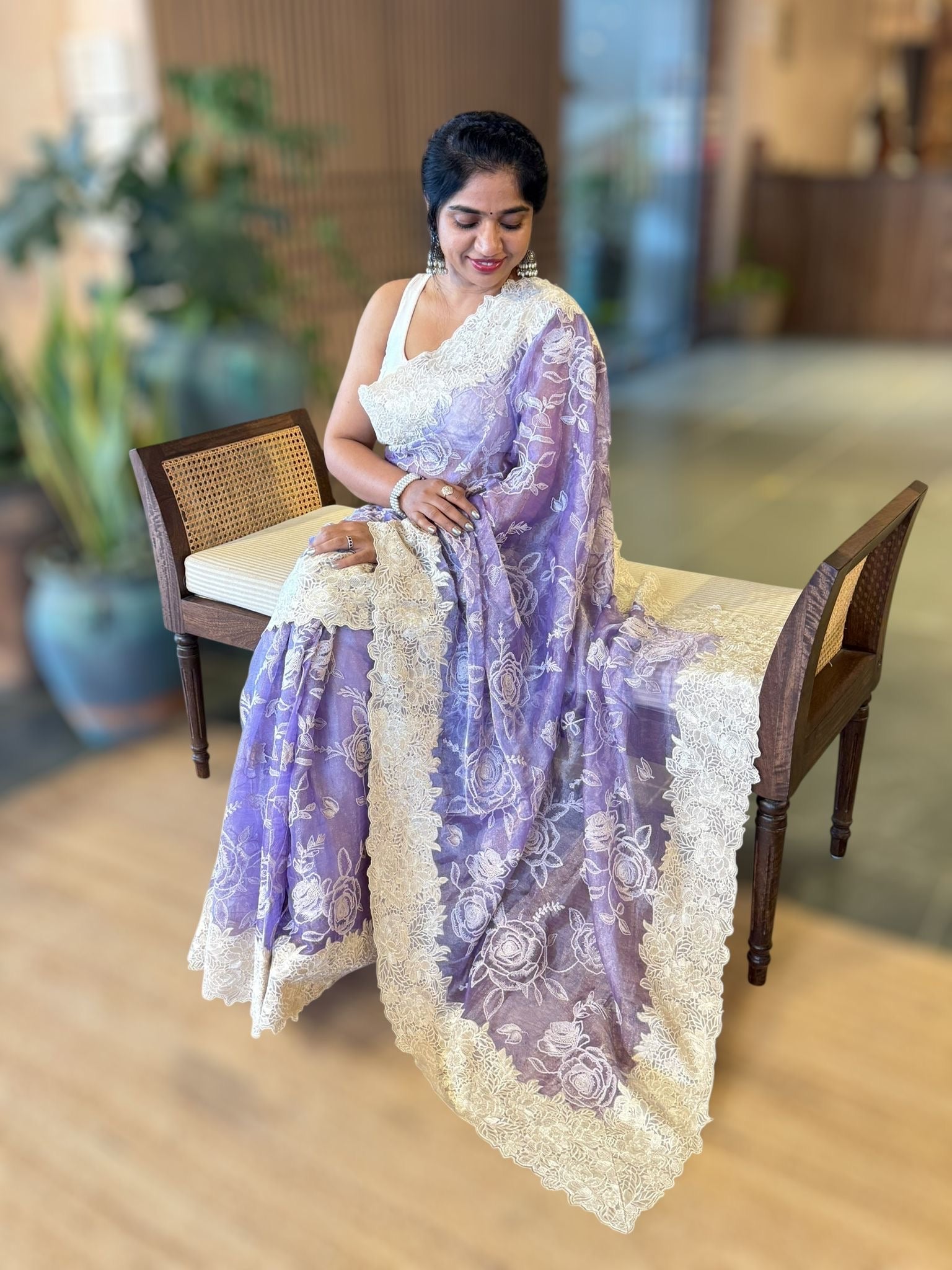 Lilac pure handloom tissue saree